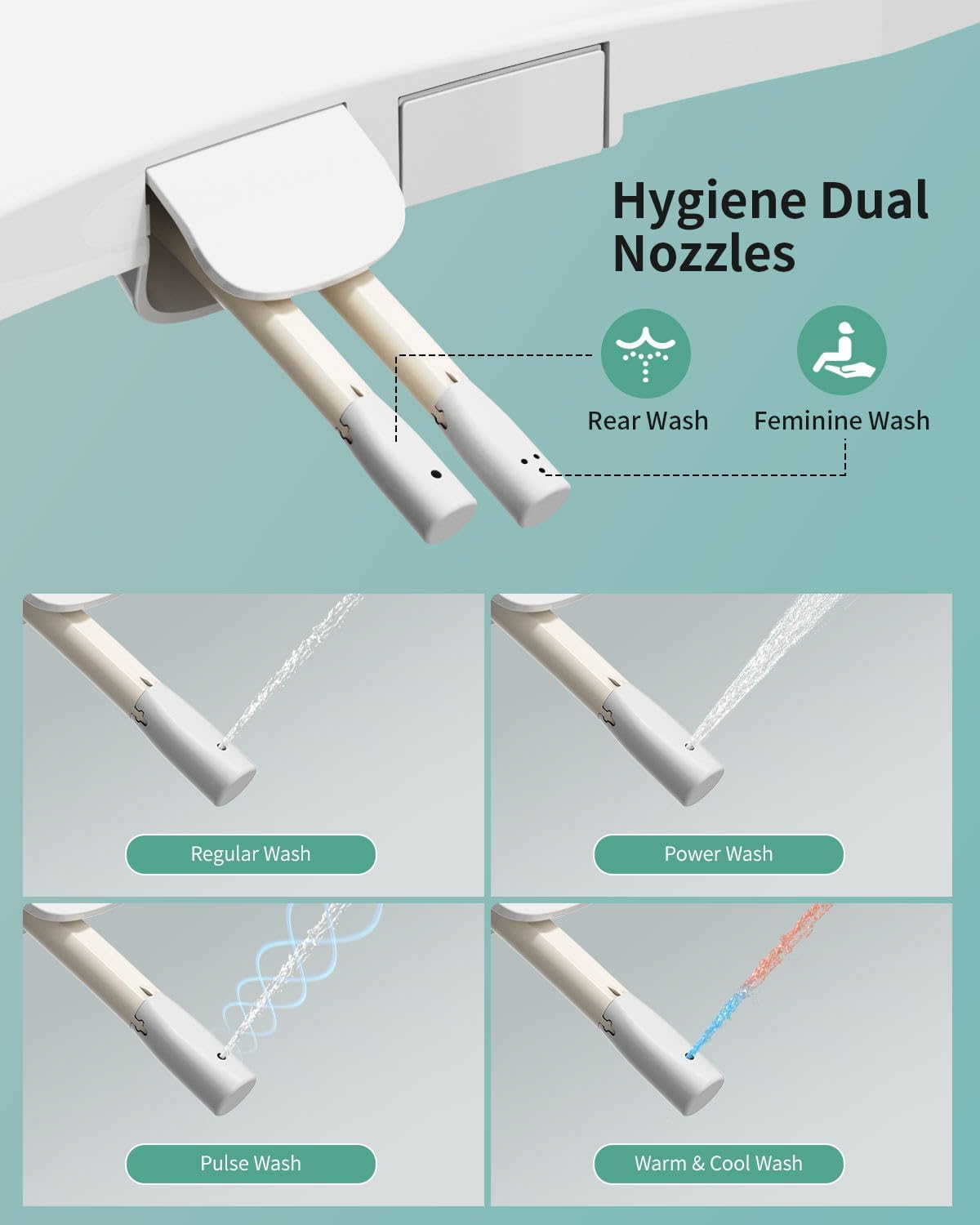 Detalle 2 de SR SUN RISE Electric Bidet Toilet Seat Elongated with Dual Nozzles, Heated Seat, Air Dryer, and Remote