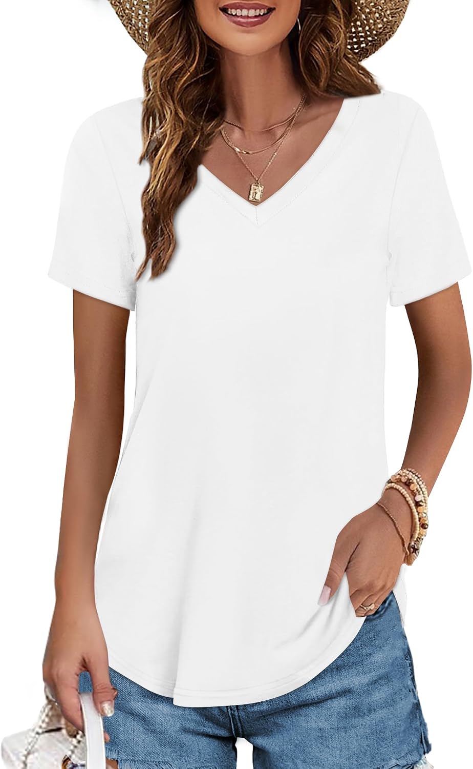 Detalle de Elesomo V-Neck Cotton T-Shirt Tees
