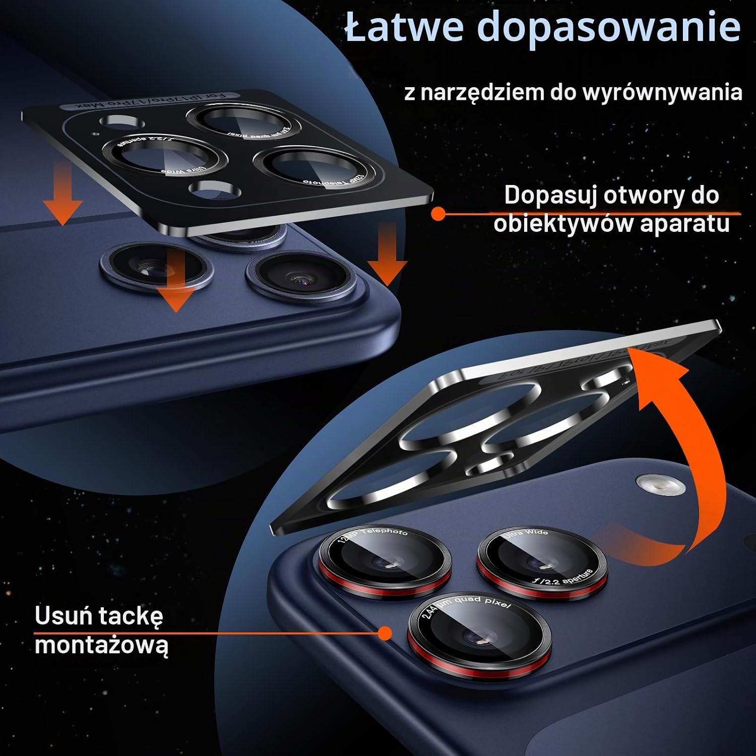 Detalle de JETech 1388- osłona obiektywu iPhone 17 Pro/Pro Max, szkło 9H