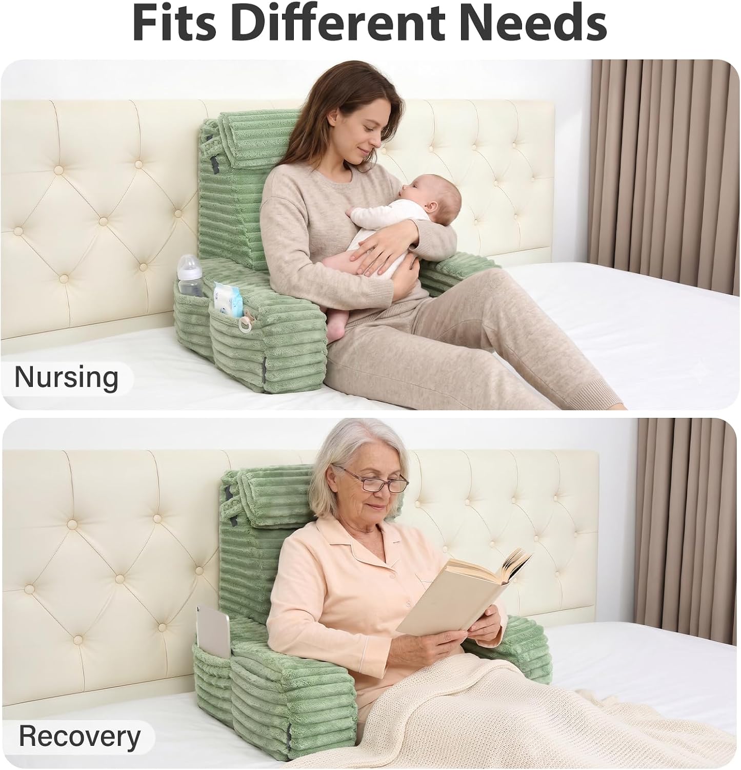 Detalle 2 de ENITYA TR-BS 22" XL Reading Pillow, Dual-Layer Foam, Sage Green