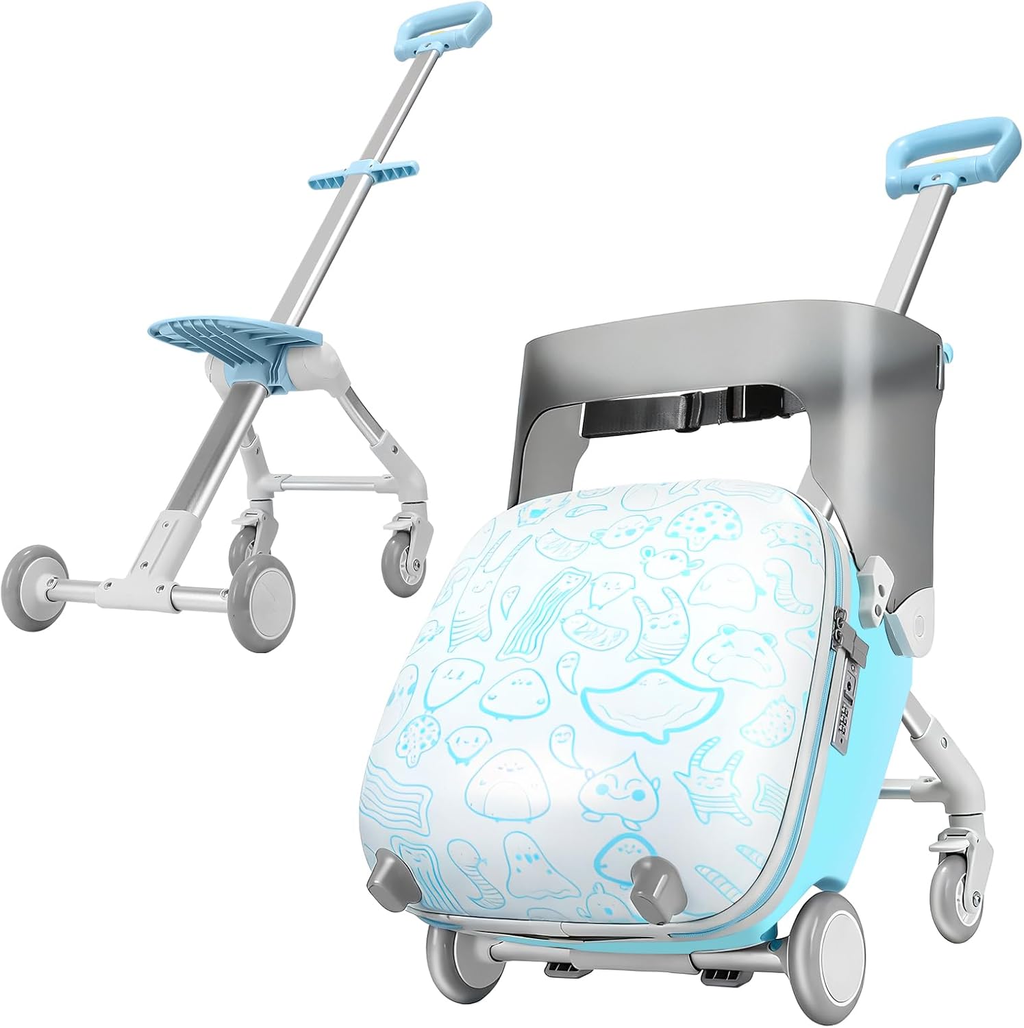 Detalle de AODI Kids Ride-on Luggage with Seat and 20-Inch Carry-On — 2-in-1 Luggage & Stroller
