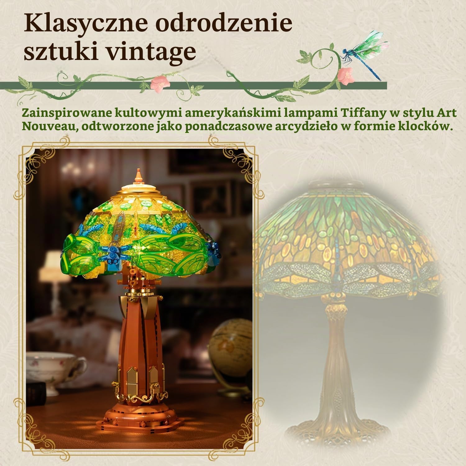 Detalle de PAN TASY 85042 – lampa stołowa z klocków LED, witrażowy klosz