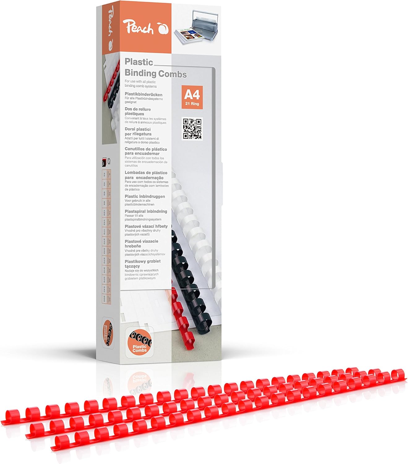 Peach Plastikbinderücken A4 8 mm (PB408-03) – rot, für 45 Blatt – 100 Stück