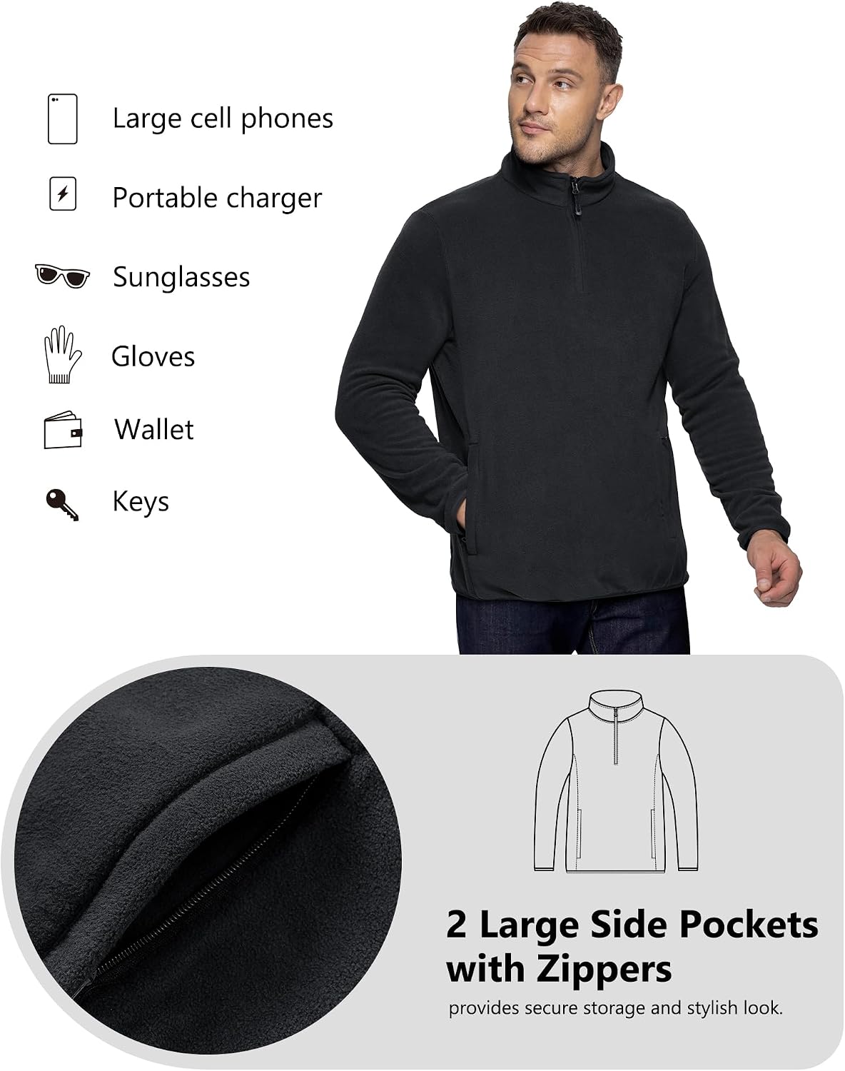 Thumbnail 4 de 33,000ft Men's Fleece Pullover Warm Half Zip