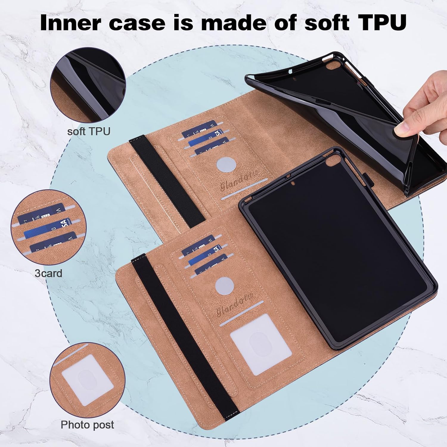 Detalle de BOLELAW Leder-Hülle für Samsung Galaxy Tab A7 10.4 Zoll (2022/2020) – Stifthalter, Kartenfächer, Standfunktion