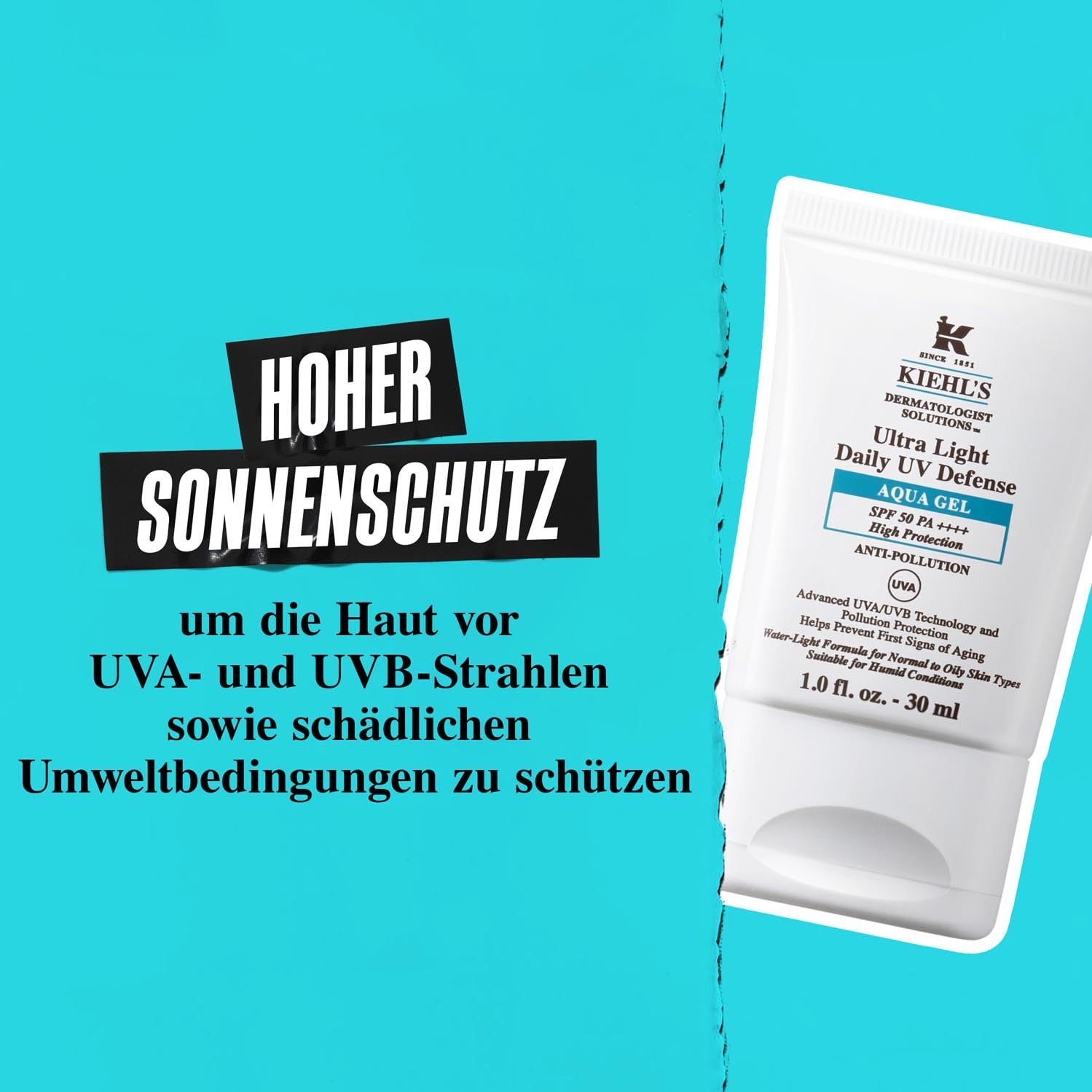 Detalle de KIEHL'S Ultra Light Daily UV Defense Aqua Gel SPF 50 – Leichter Sonnenschutz für ölige Haut