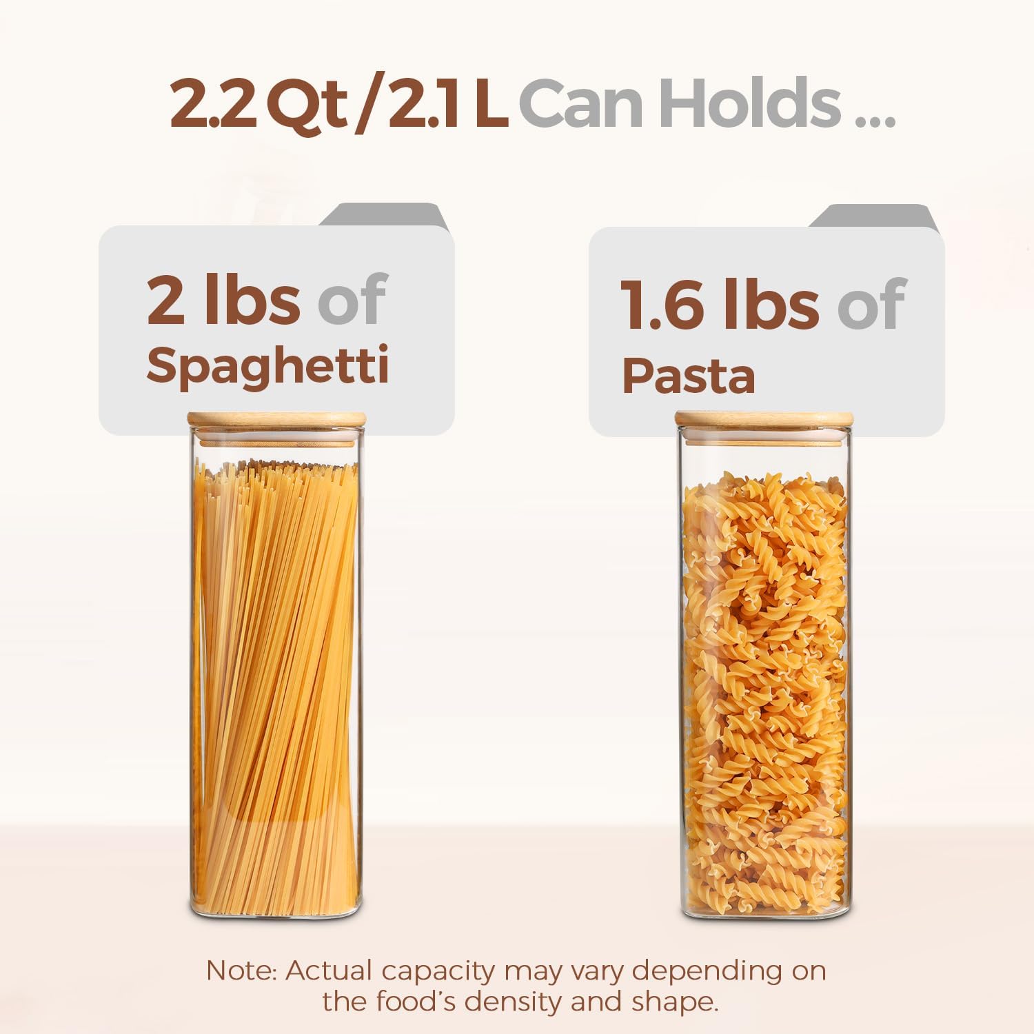 Detalle de ComSaf Glass Spaghetti Pasta Storage Containers (2.2 Qt, Set of 3) with Lids