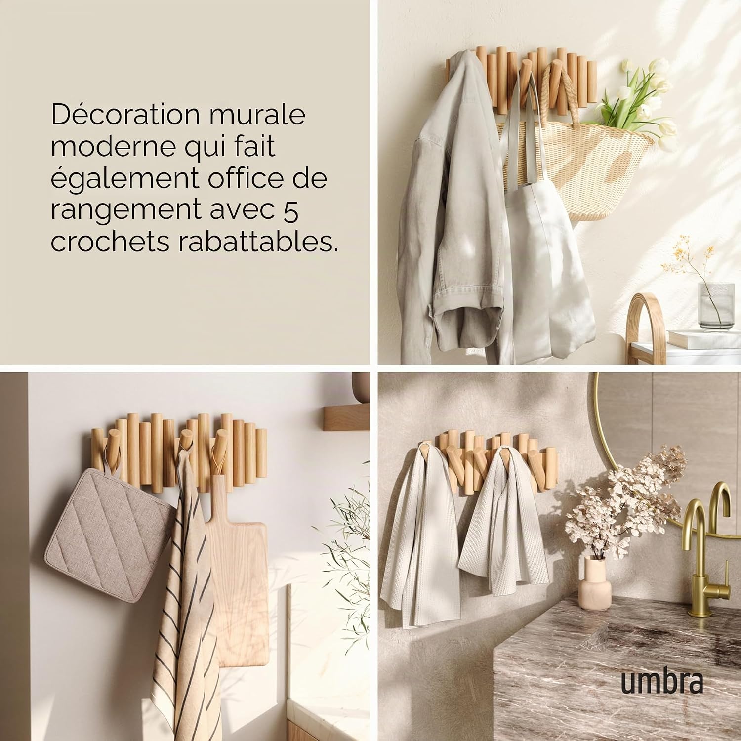 Thumbnail 3 de Umbra Picket 5. Patère murale à 5 crochets en bois naturel – design mural et fonction
