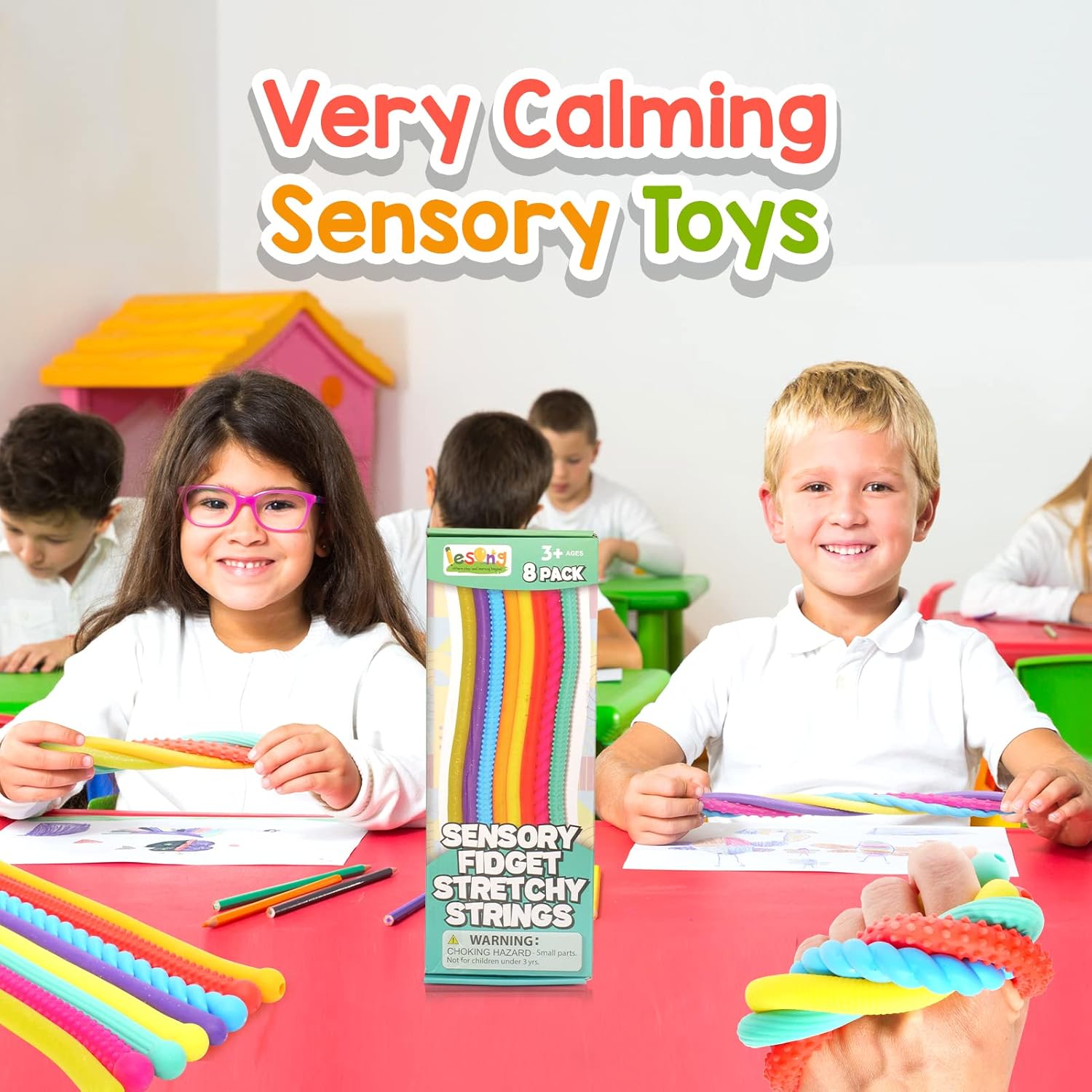 Detalle 2 de Sensory Autism Toys for Kids Stretchy Textured Glow-in-the-Dark Fidget Noodles (8-Pack)