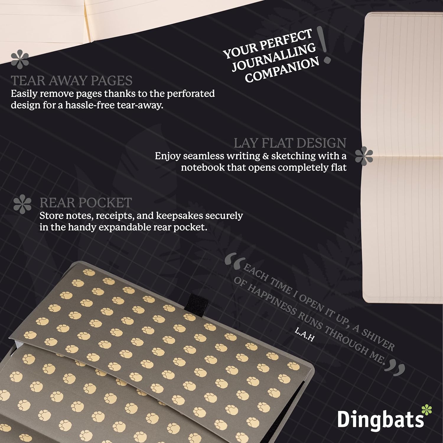 Thumbnail 5 de Dingbats* Wildlife Lined Journal Notebook A5 (vegan leather, elastic closure & pocket)