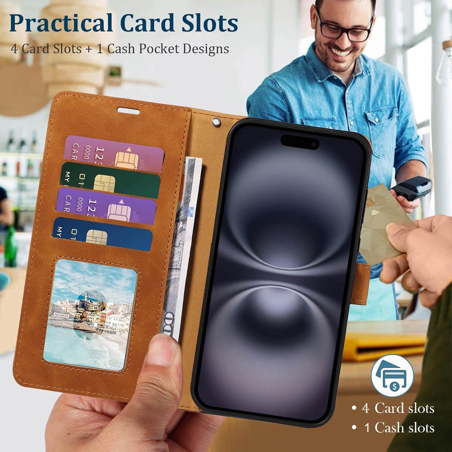 Detalle de JHWVVTF iPhone 16 Plus Wallet Case, PU Leather