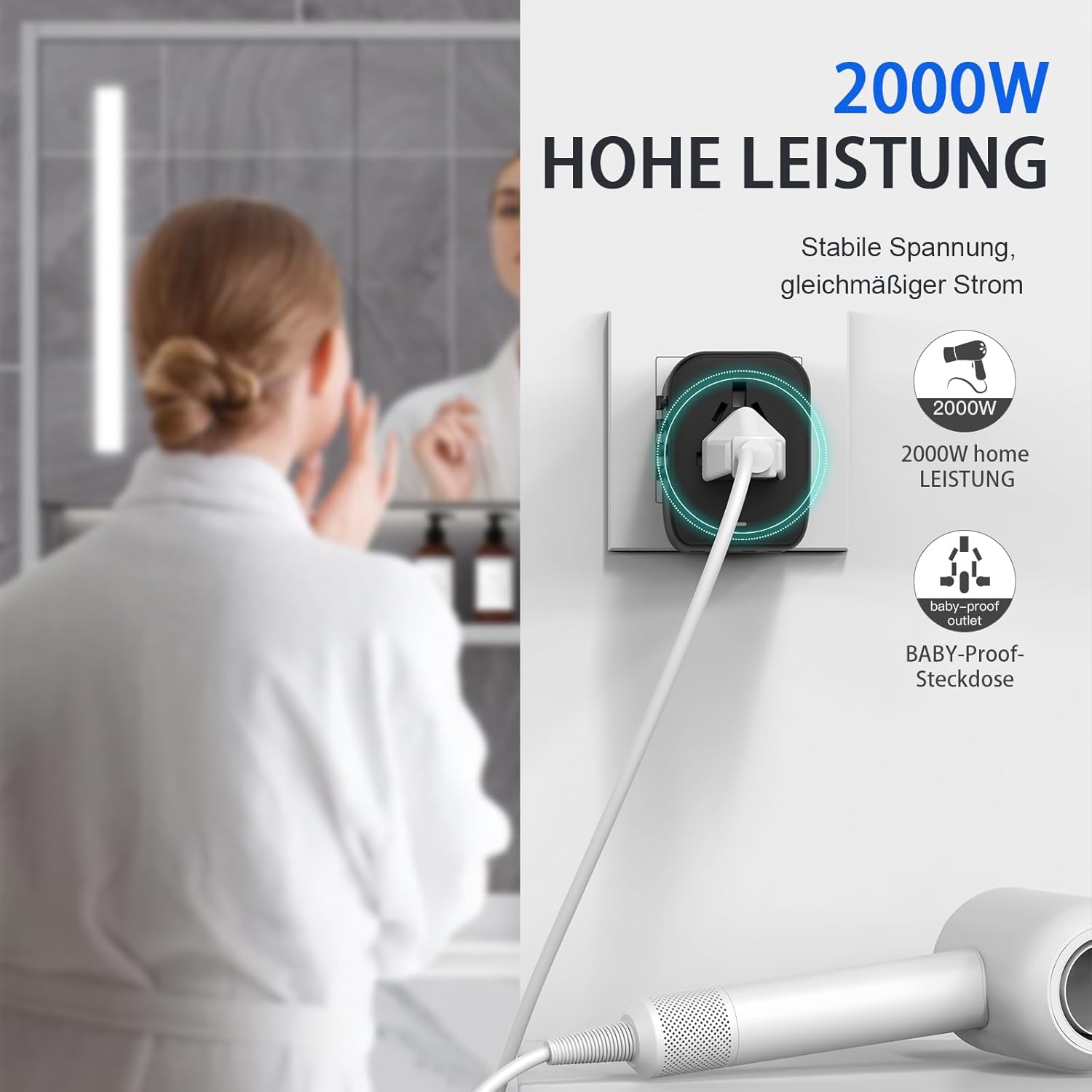 Detalle 2 de VYLEE Reiseadapter Weltweit – 5-in-1 Universalstecker mit 2 USB-A und 2 USB-C
