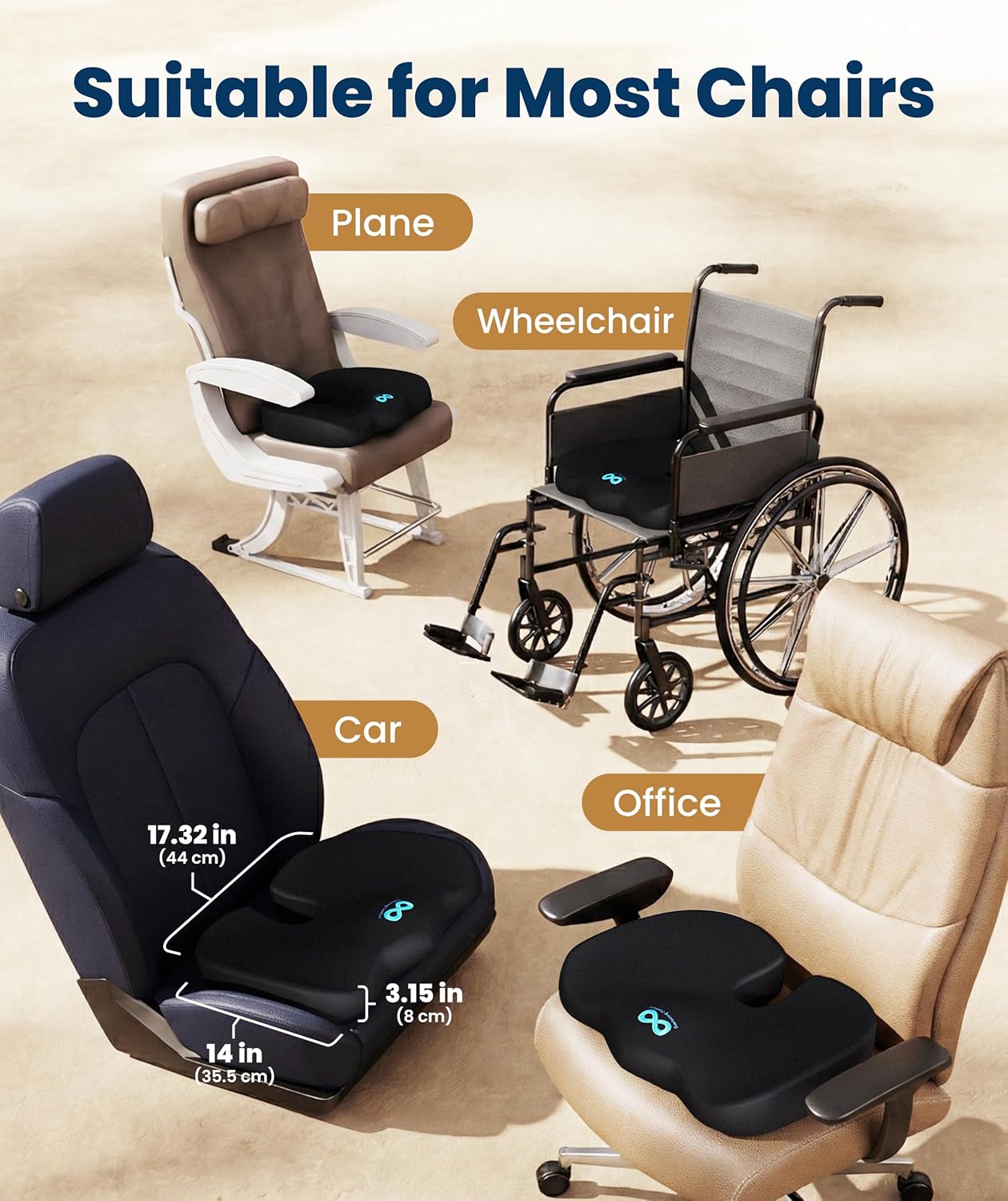Thumbnail 4 de Everlasting Comfort Doctor Recommended Memory Foam Seat Cushion (Black, Large) for Office Chairs & Car