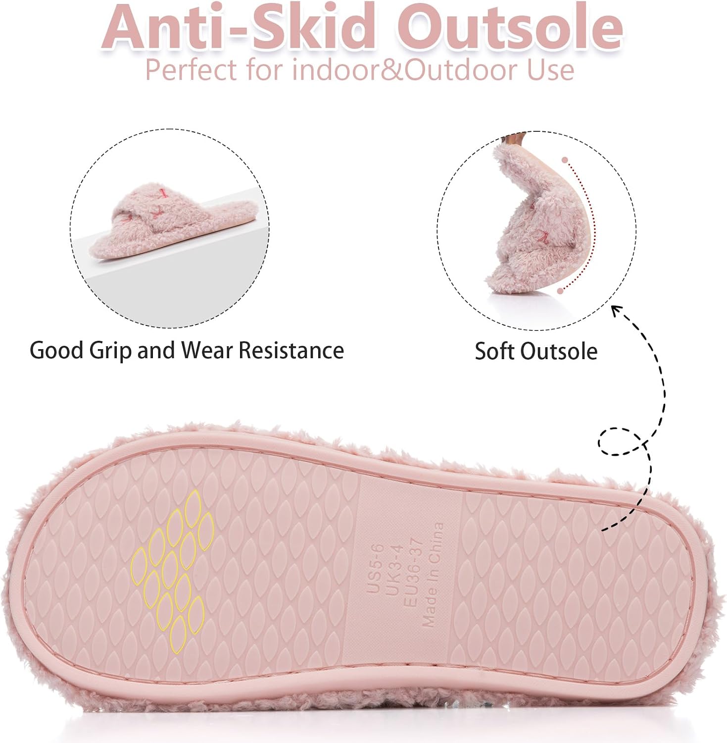 Detalle 1 de GOEWY Fuzzy Open-Toe Slippers for Women, Memory Foam, Faux Fur, TPR Sole