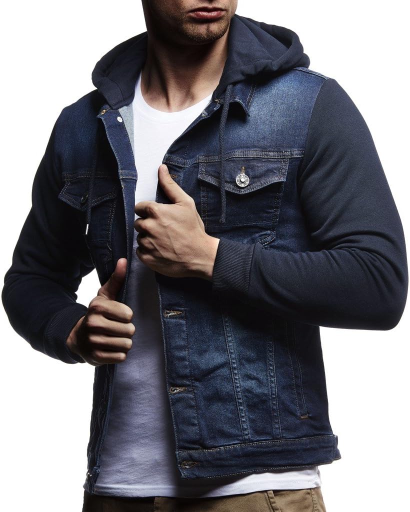 Thumbnail 3 de Leif Nelson veste à manches longues à capuche en jean vieilli et sweat pour homme, coupe près du corps