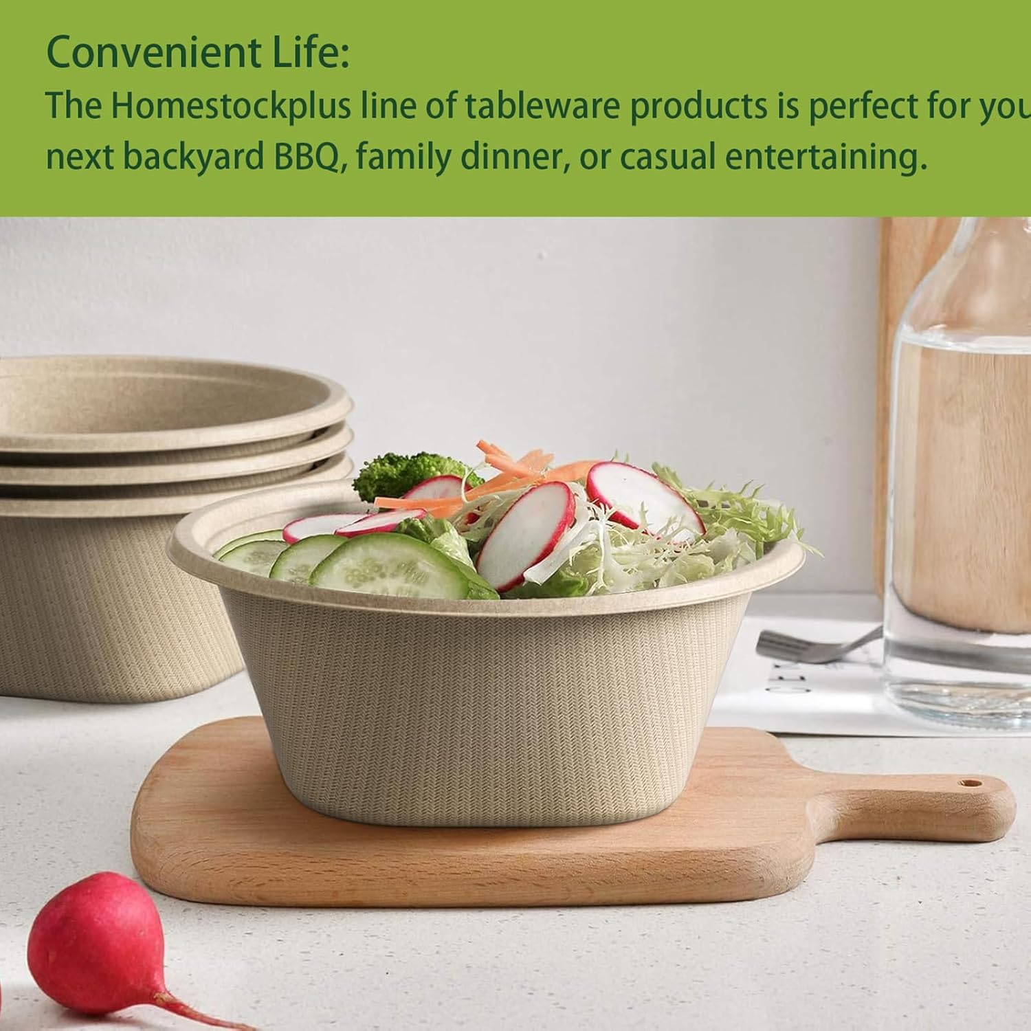 Thumbnail 4 de Homestockplus Large Disposable Bowl (48 Oz) — Heavy-Duty Paper Bowls Made From Sugarcane & Bamboo Fiber, Microwave Safe
