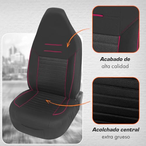 Detalle de Upgrade4cars Coprisedili anteriori neri e rosa con poggiatesta integrato