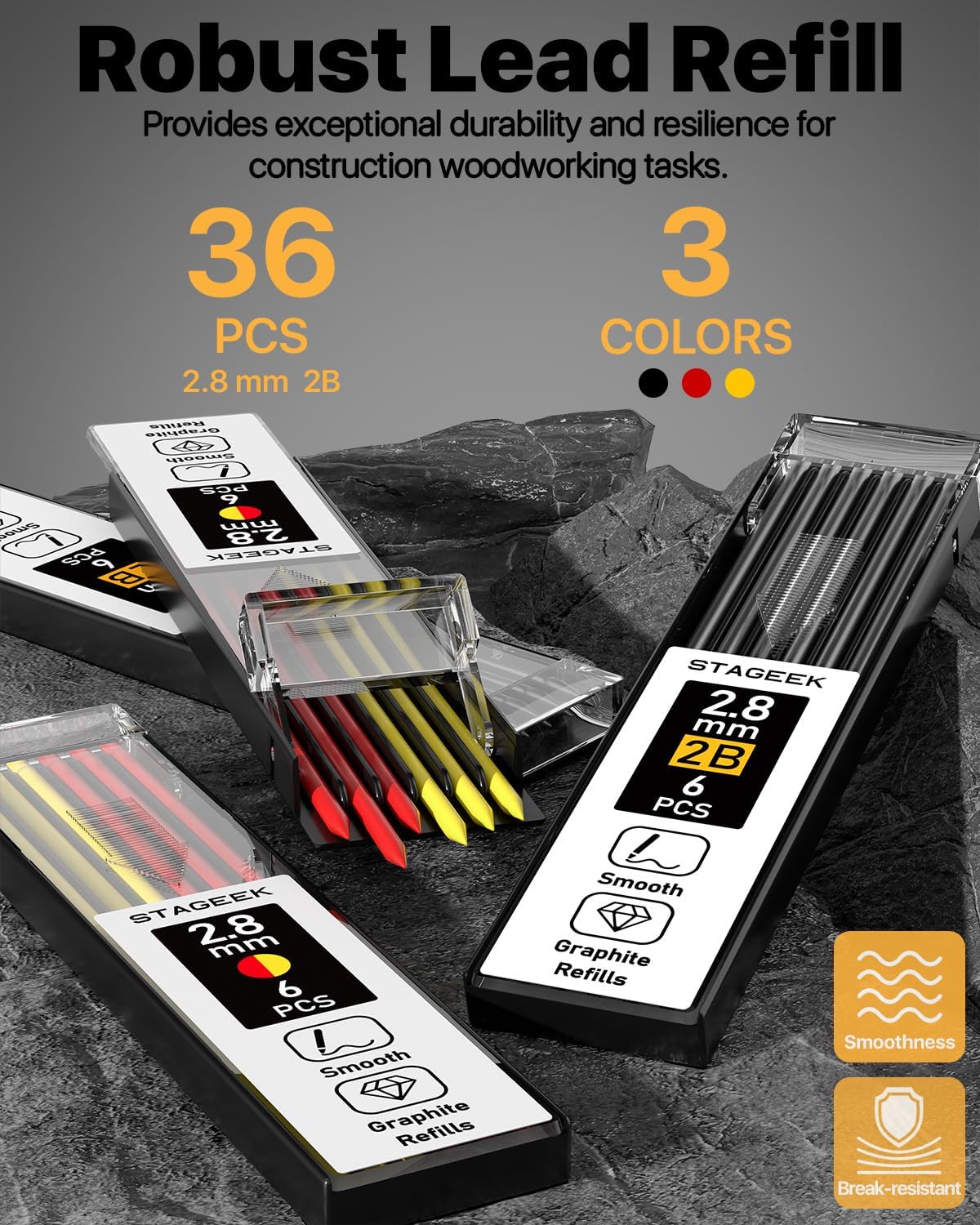 Detalle 1 de STAGEEK SG-ZDQB-35792 Carpenter Pencil Set, 2.8mm Leads and Deep-Hole Markers