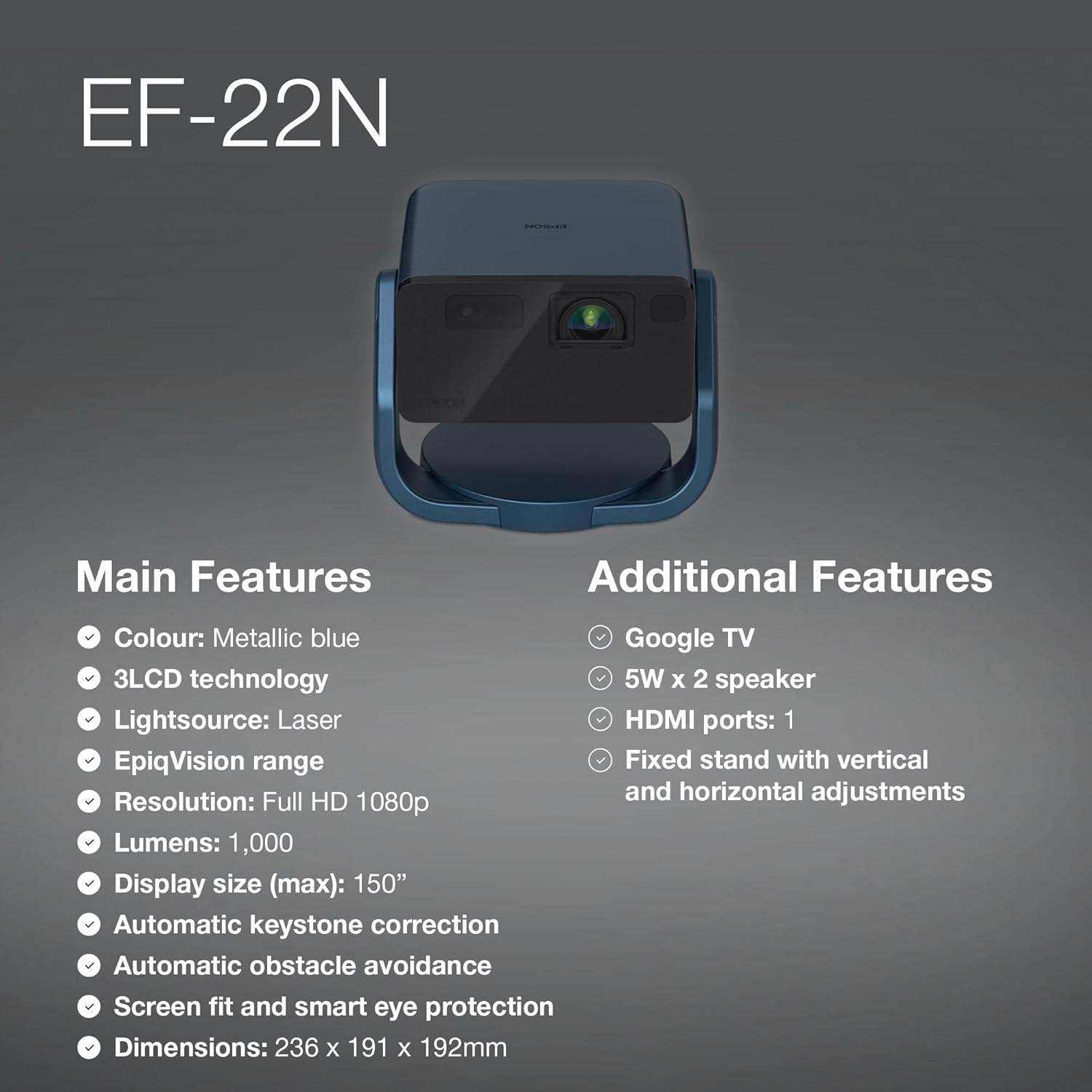 Thumbnail 6 de Epson EF-22N Mini Smart Projector 1000 Lumens