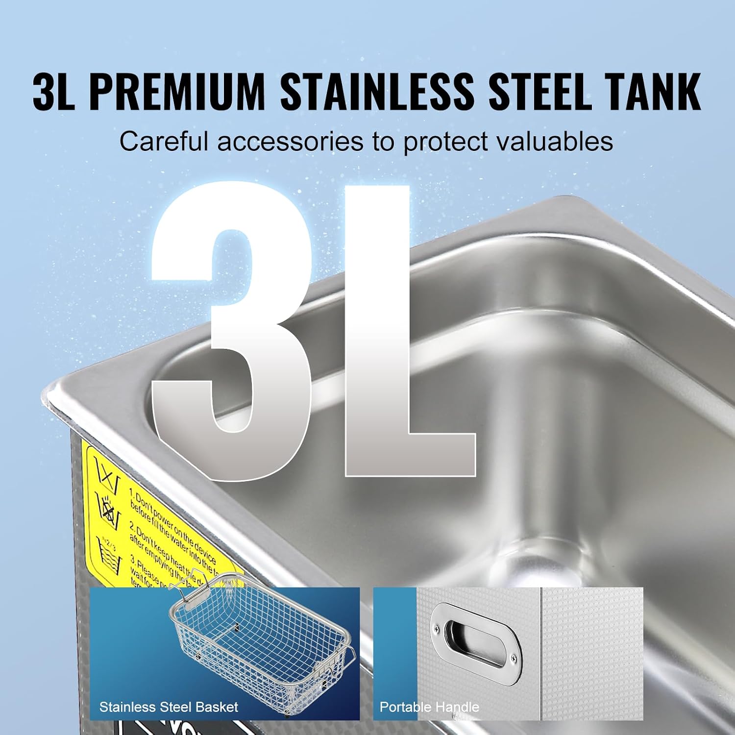 Thumbnail 3 de VEVOR 3L Ultrasonic Cleaner with 40kHz Cleaning and Heated SUS304 Tank