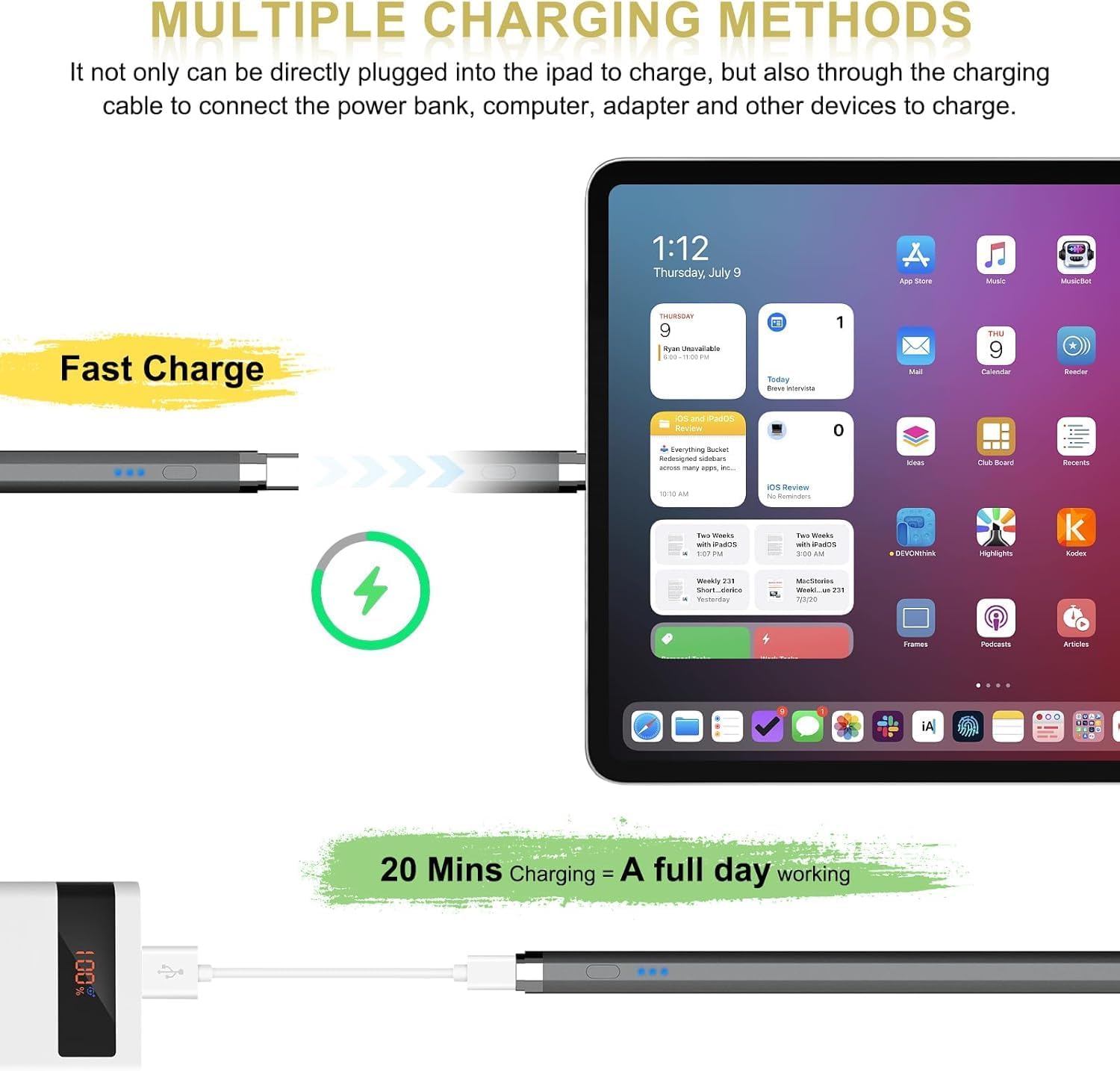 Detalle de Pencil 1. Generation für iPad 2018–2026 – kompakter Stift mit Schnellladung und Magnetfunktion (Grau)