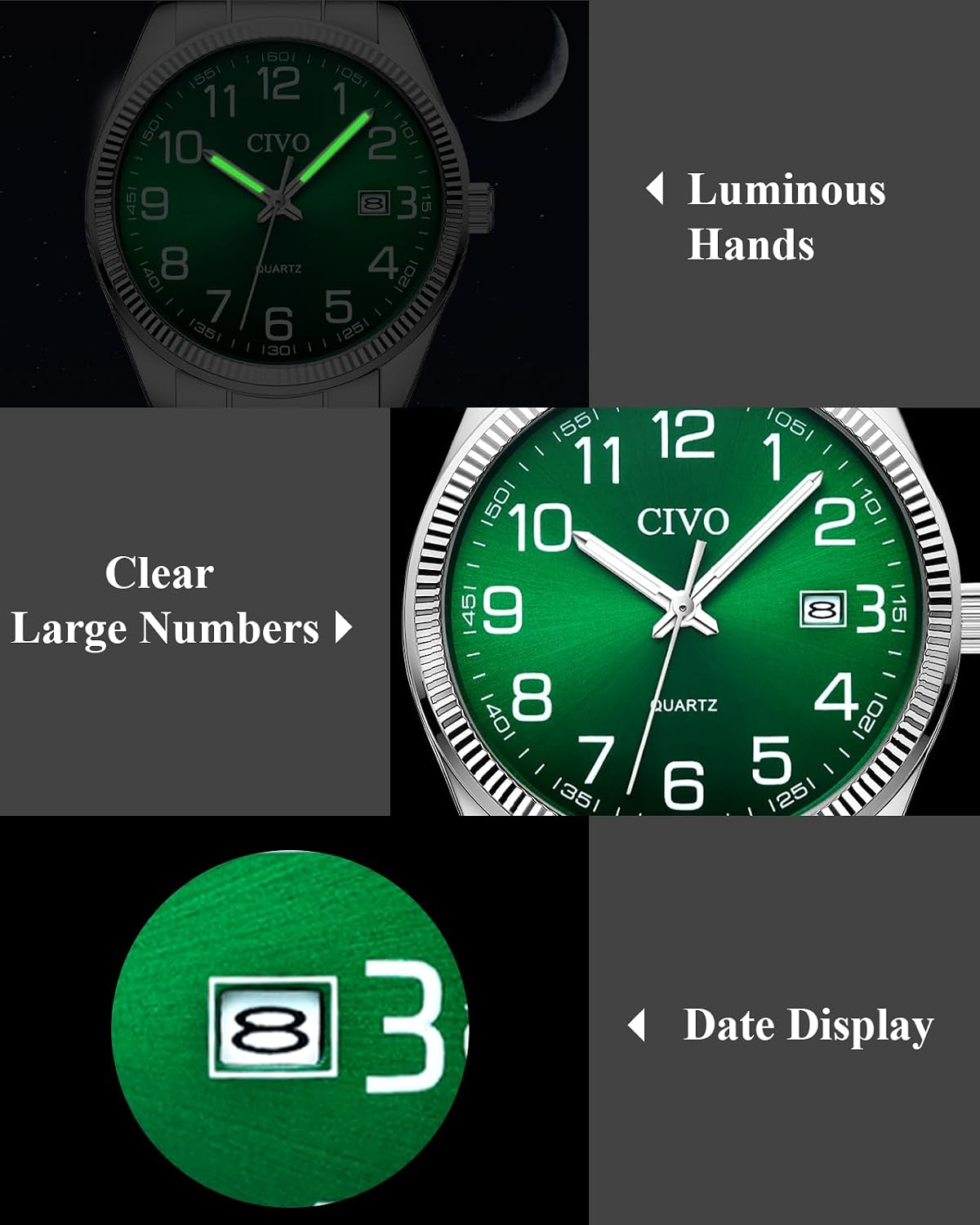 Thumbnail 1 de CIVO Silber Herrenuhr Leicht Lesbar