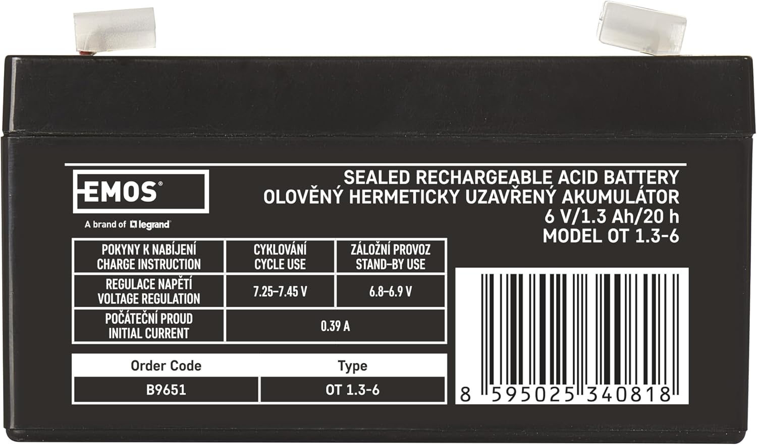 Detalle 2 de Accumulateur sans entretien Les emos plomb 6 V – 1,3 Ah (1 pièce) b9651