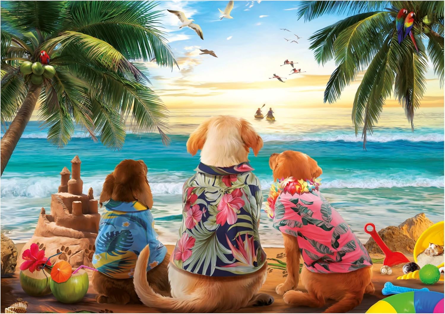Thumbnail 2 de Educa Puzzle 1000 pièces pour adultes – Chiens sur la Plage (68 x 48 cm), à partir de 14 ans