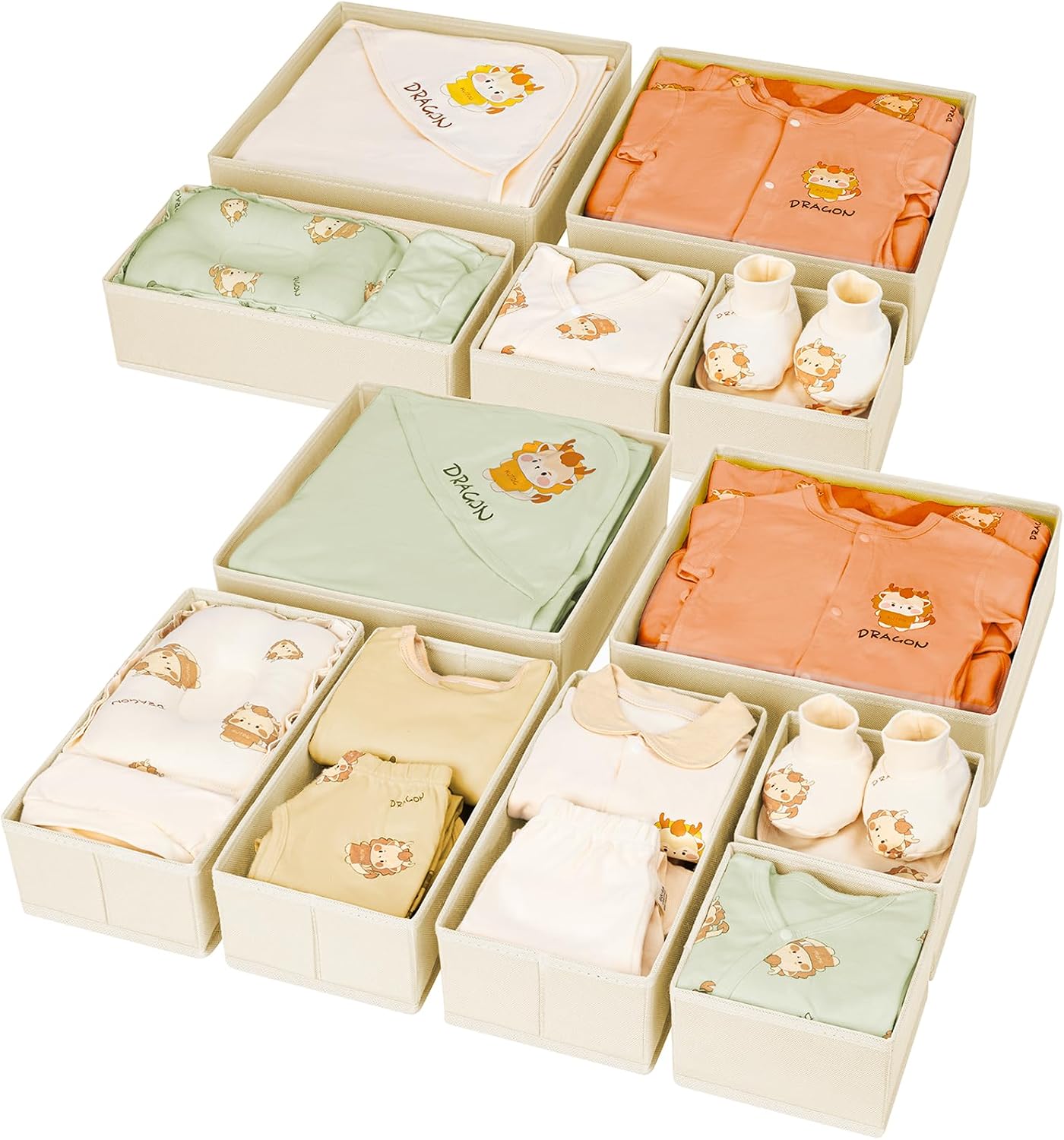 Detalle de DIMJ : organisateurs de tiroirs pliables (12 pièces) avec séparateurs en non-tissé, beige