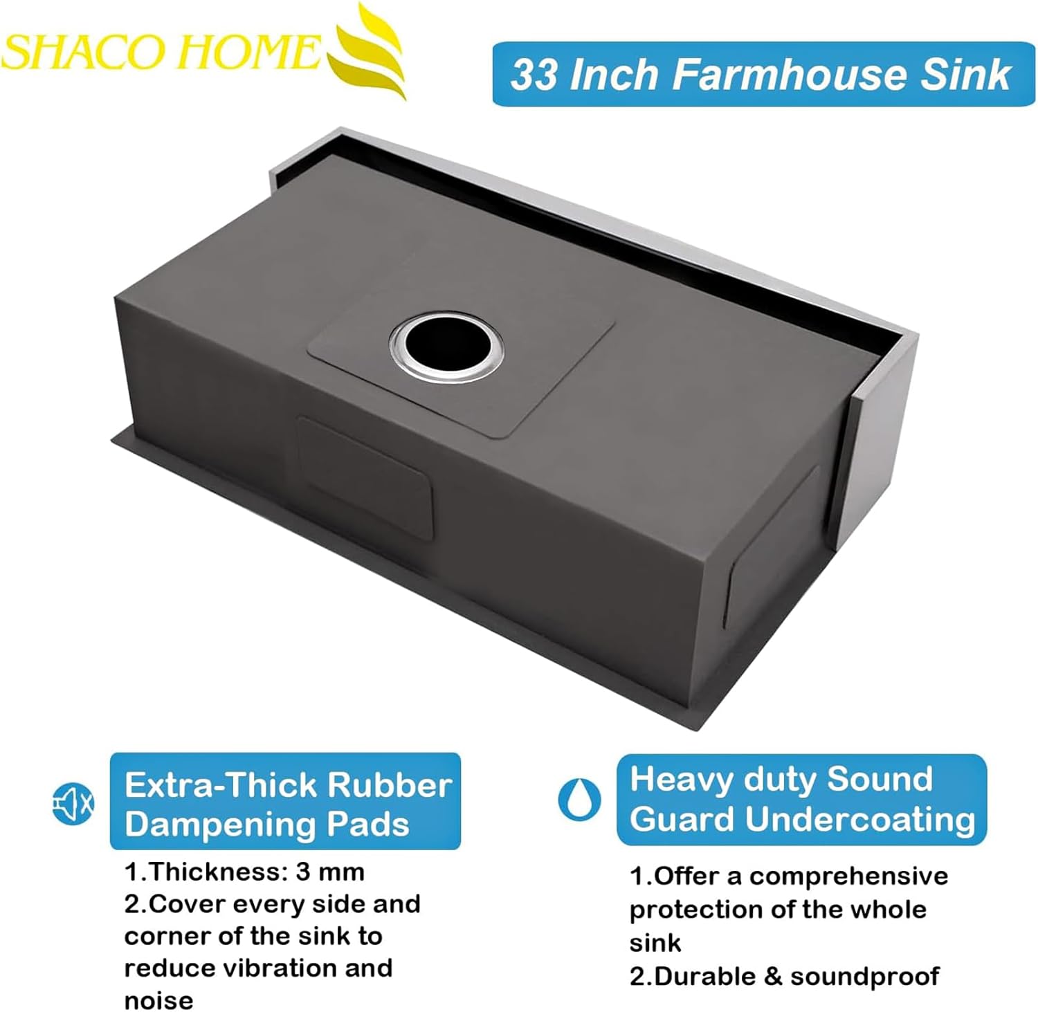 Detalle 2 de SHACO 33" Stainless Steel Farmhouse Sink 🪣