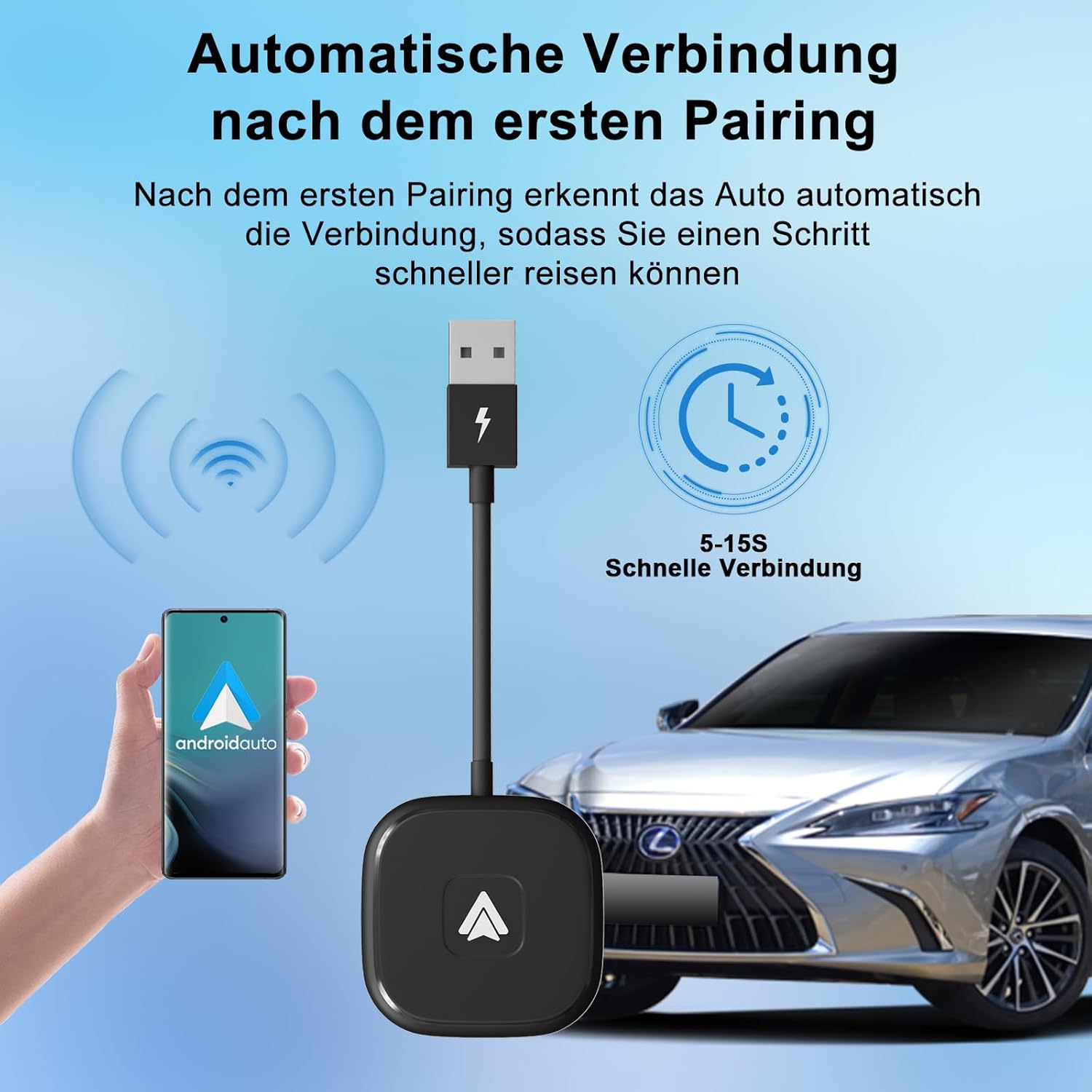 Thumbnail 5 de PAUNEZUEL Wireless Android Auto Adapter: kabelgebundenes Android Auto drahtlos nutzen (für Android ab 11, Autos ab 2017)