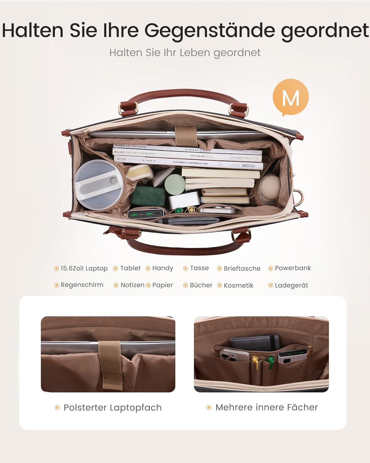 Detalle de LOVEVOOK Laptoptasche Damen 2-in-1: Elegante Business Aktentasche und vielseitige Arbeitstasche