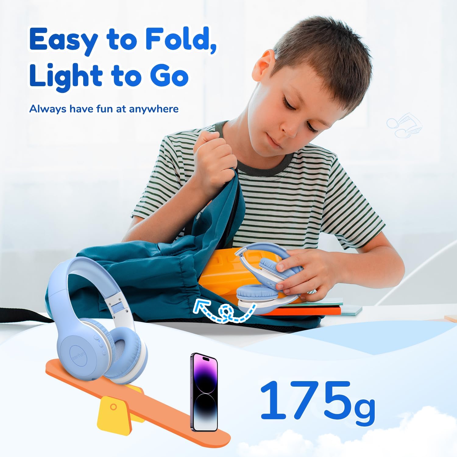 Thumbnail 6 de EarFun Kids Wireless Headphones (74/85/94dB Volume Limited) with Microphone, Sky Blue