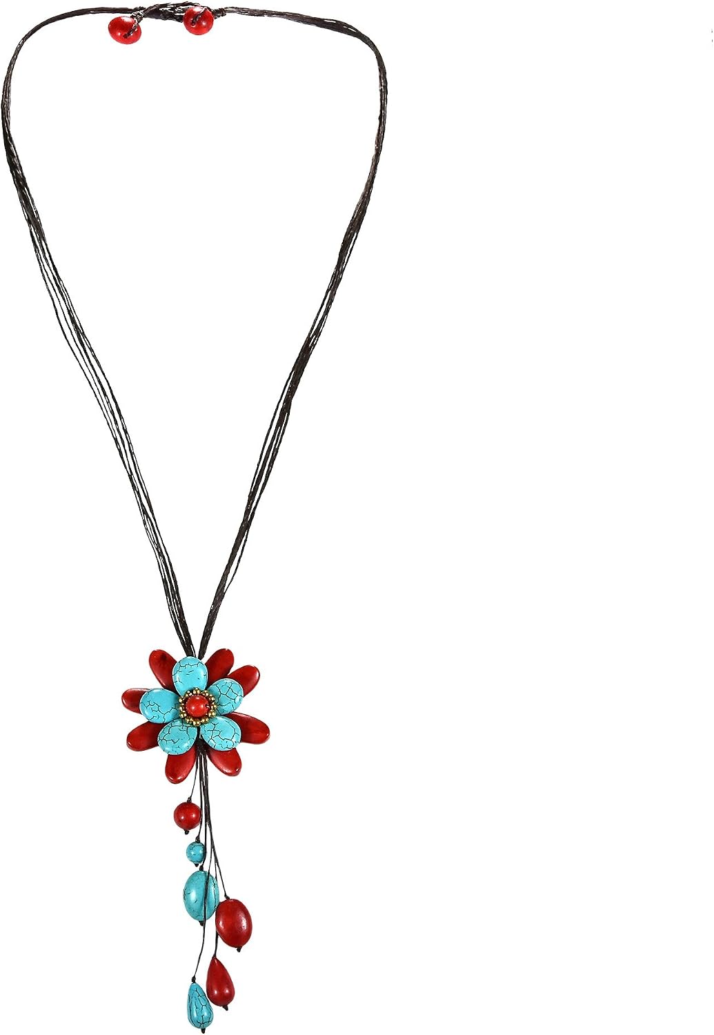 Detalle de AeraVida Floral Pendant Necklace with Cotton Wax Rope
