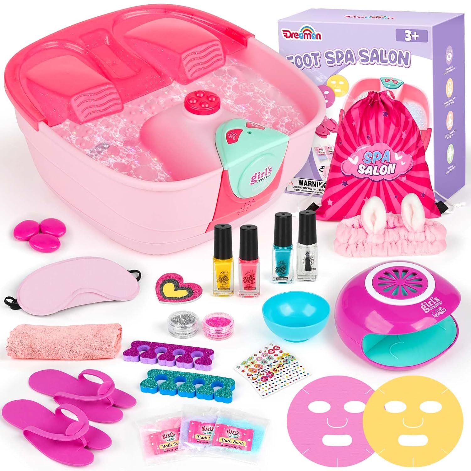 Detalle de Dreamon Kids Foot Spa & Nail Kit with Bubbles, Music, and Nail Dryer