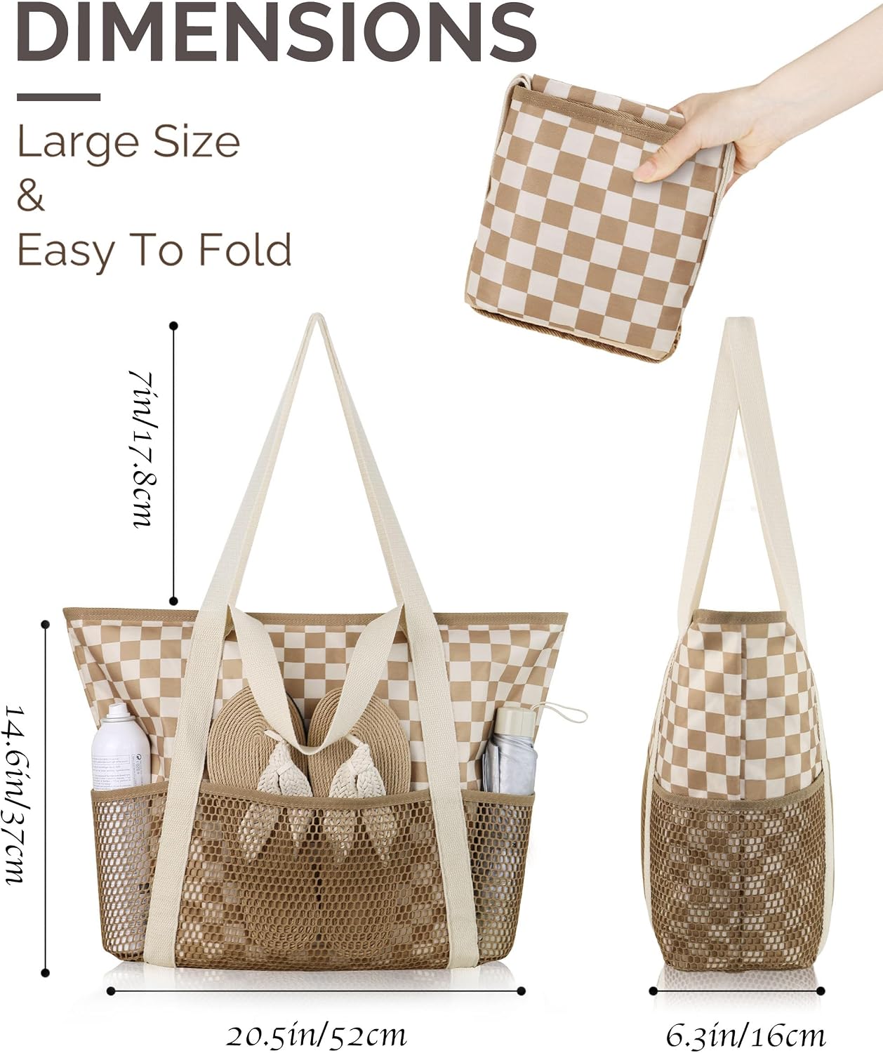 Thumbnail 3 de HOMESPON Strandtasche Damen mit Reißverschluss – Große, wasserdichte Netz-Strandtasche für Familie