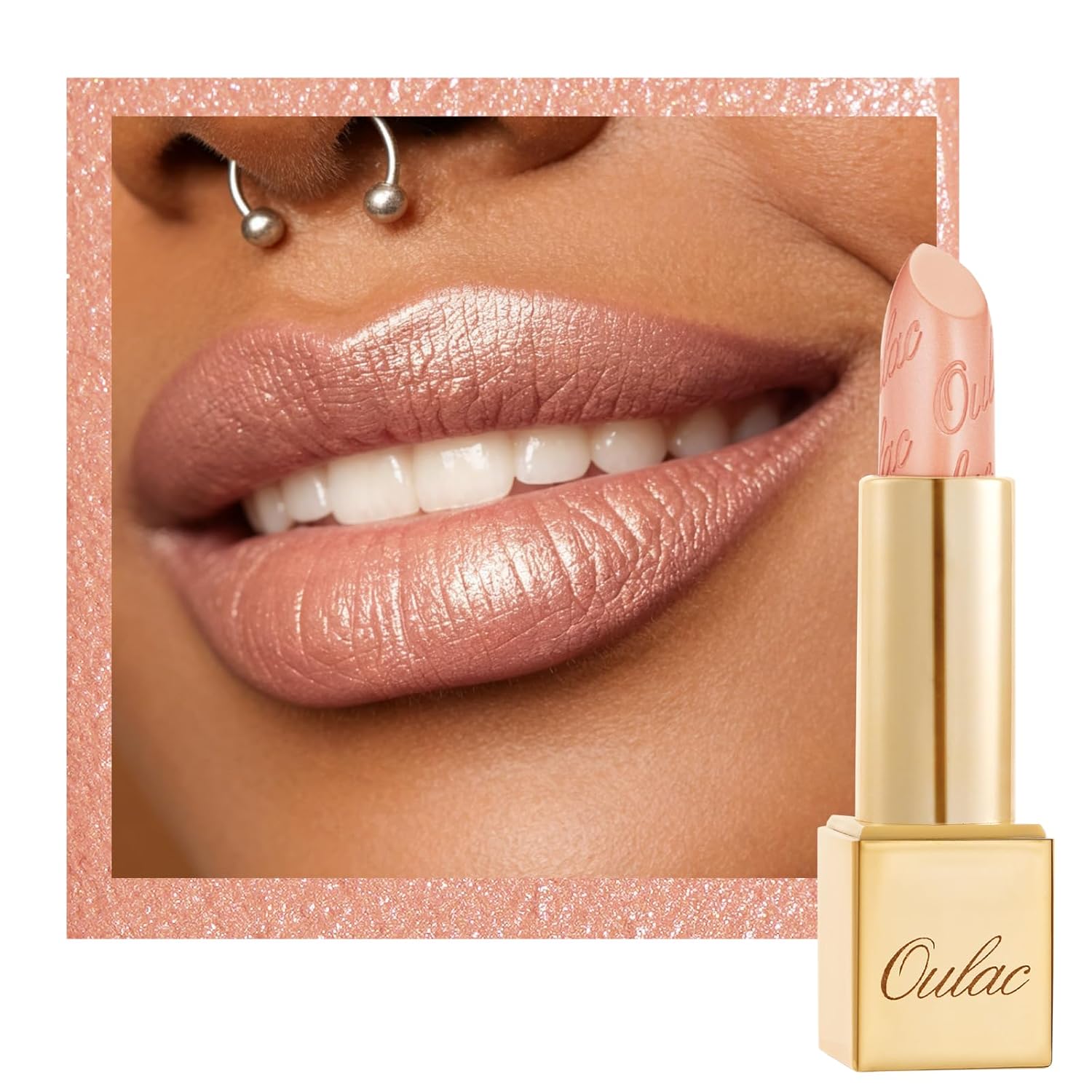 Detalle de Oulac Matte Lippenstift Metallisch Glänzend „GM06 Hugs“ – pflegend, vegan & mit metallic-glitzerndem Finish
