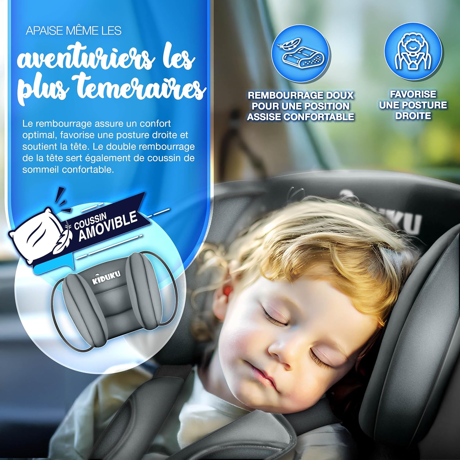 Detalle de KIDUKU Siège auto évolutif pour enfants 9–36 kg (Groupe 1/2/3) — Protection et confort