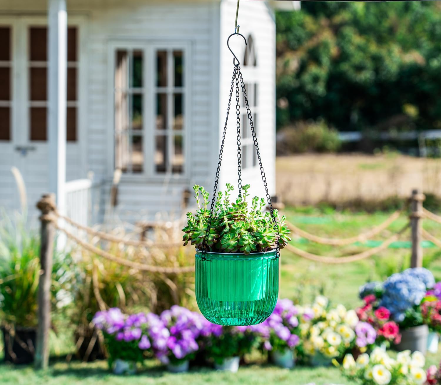 Detalle 2 de Melphoe hanging planters-6.5 Self-Watering Hanging Planters, 2-Pack, Emerald