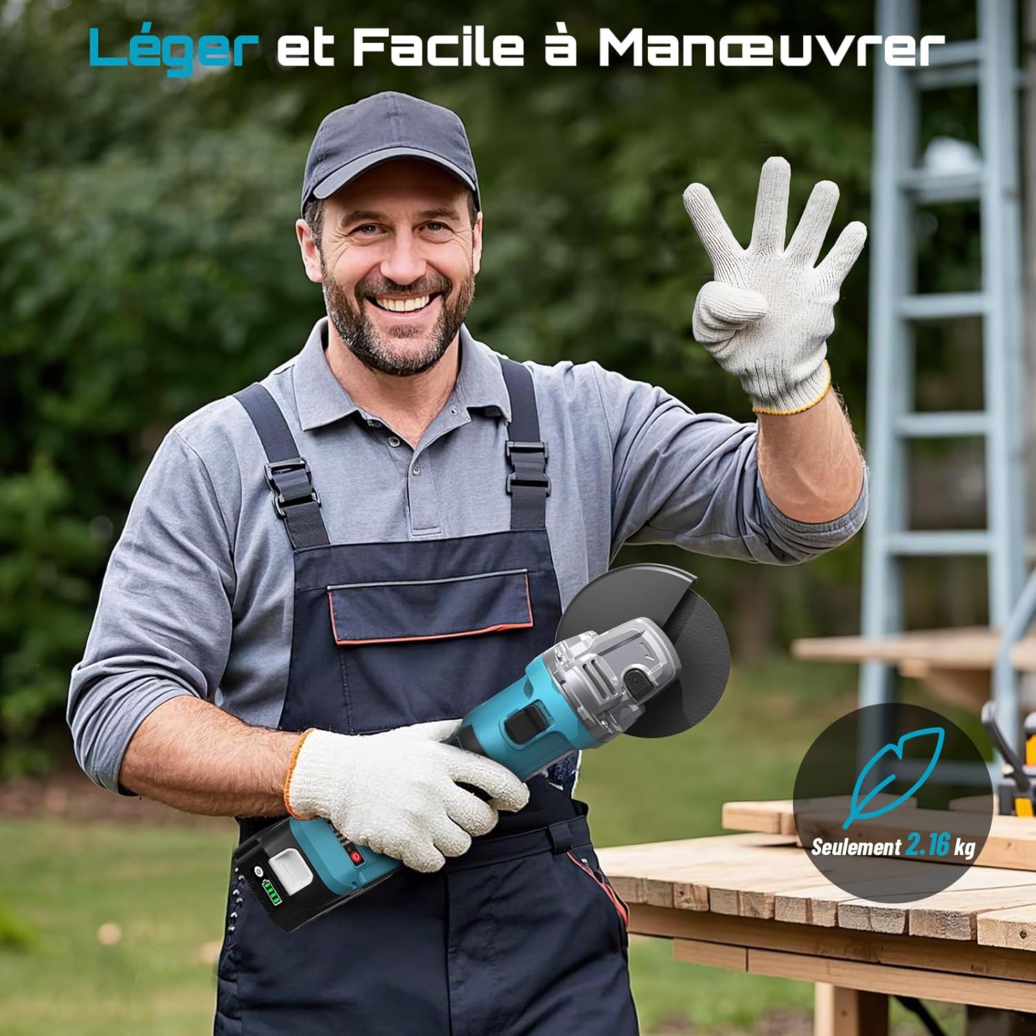 Thumbnail 4 de SEESII Meuleuse d'angle sans fil 125 mm 2x4000 mAh