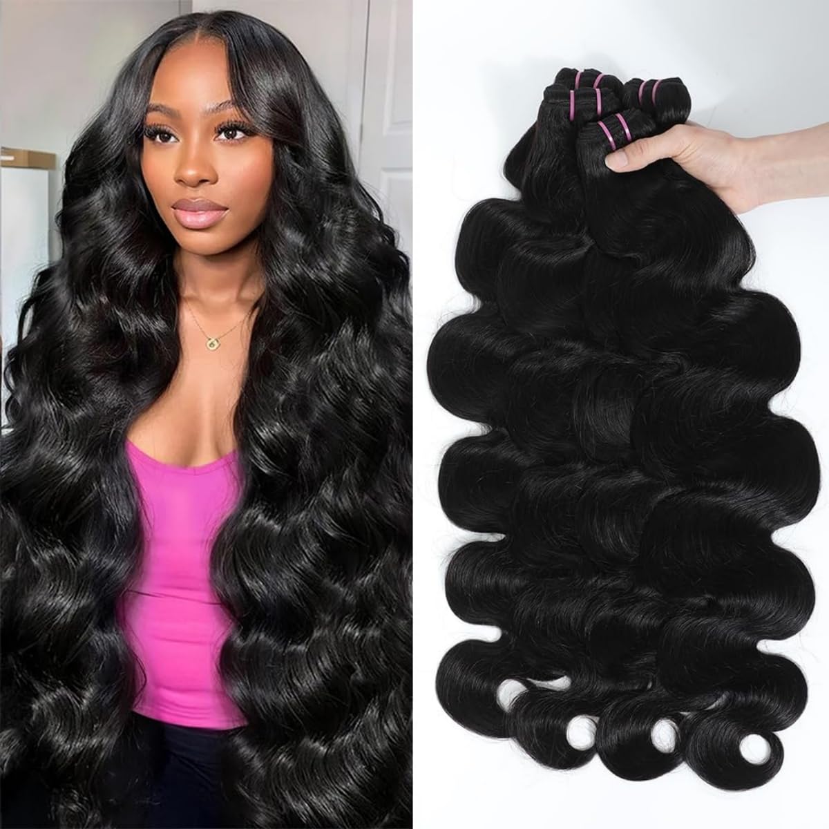 Detalle de 16A Body Wave Human Hair Bundles (24/26/28 Inch) — 100% Raw Indian Temple Hair