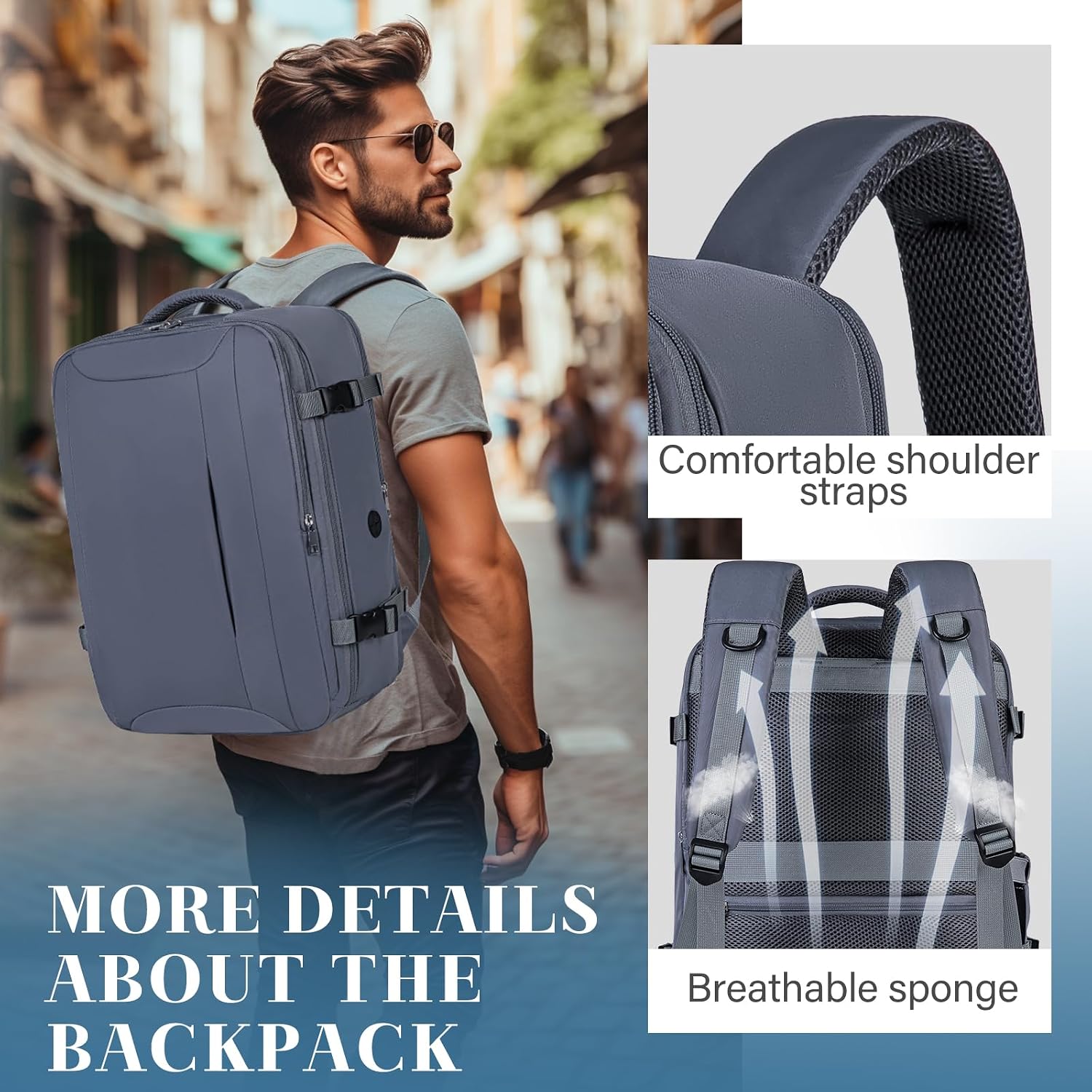 Detalle 2 de Hayayu Cabine 40x30x20 – Sac à dos de voyage 24L avec compartiment ordinateur 14 pouces