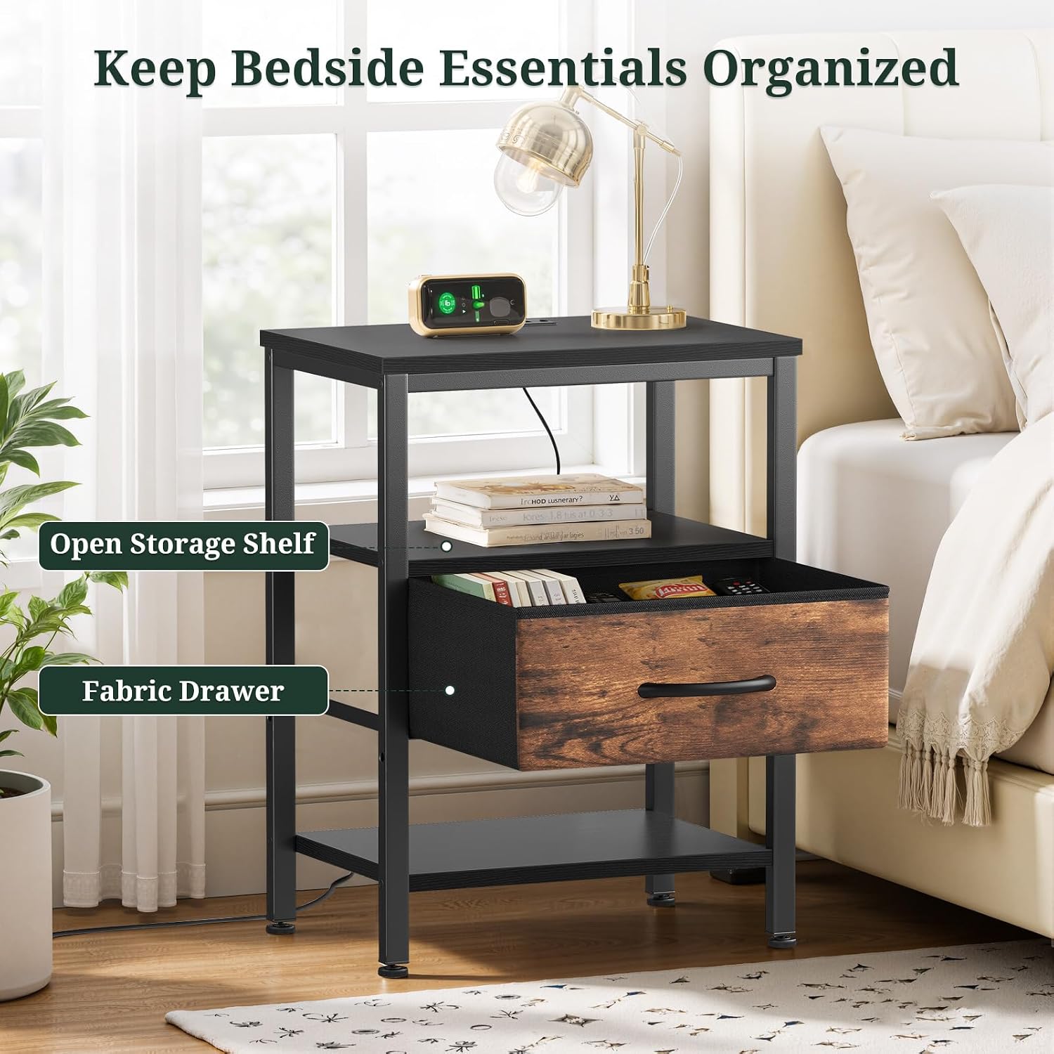 Detalle 2 de Nightstand with Charging Station, Fabric Drawer
