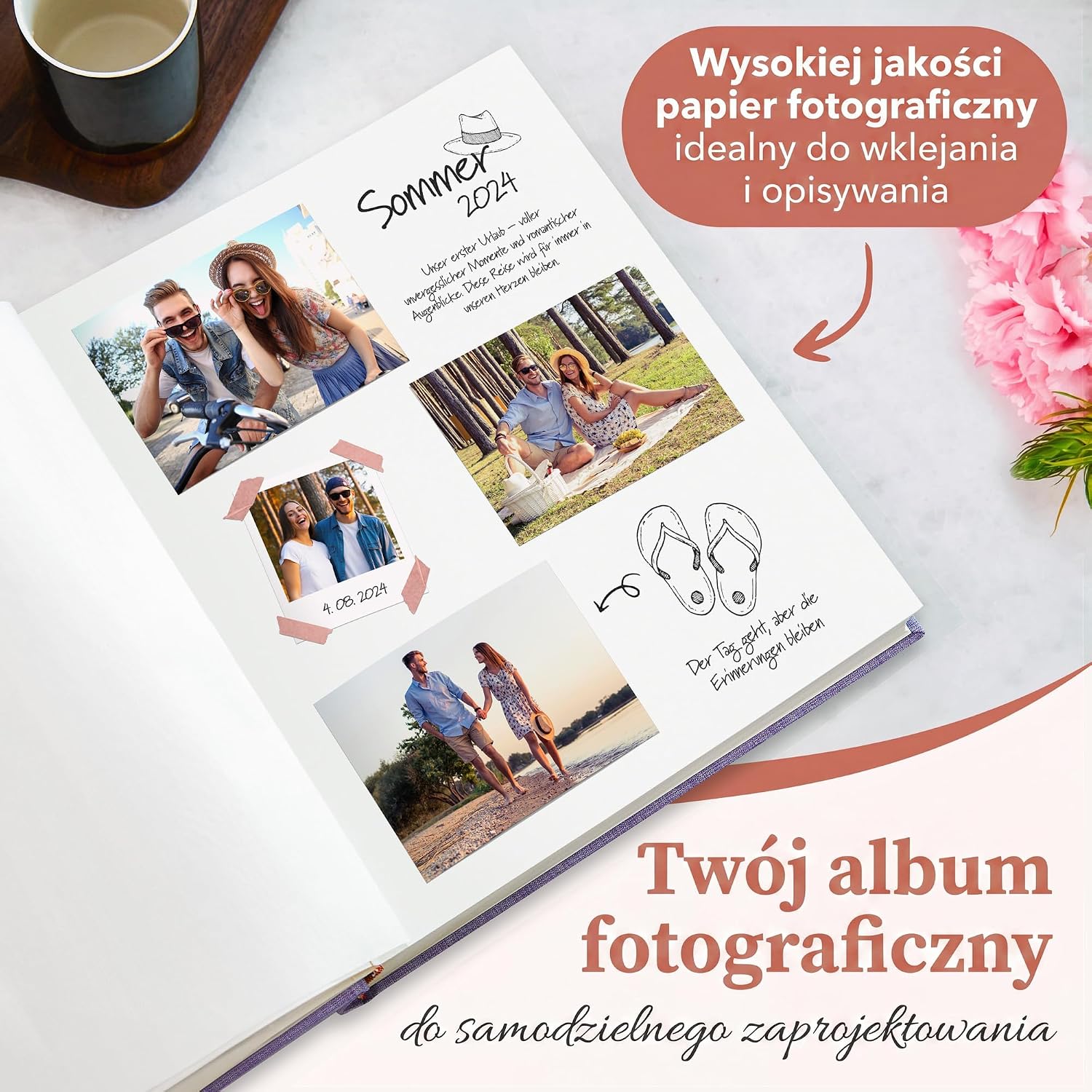 Detalle de Zeitloos Fotoalbum – album do wklejania, lniana fioletowa okładka, 100 stron