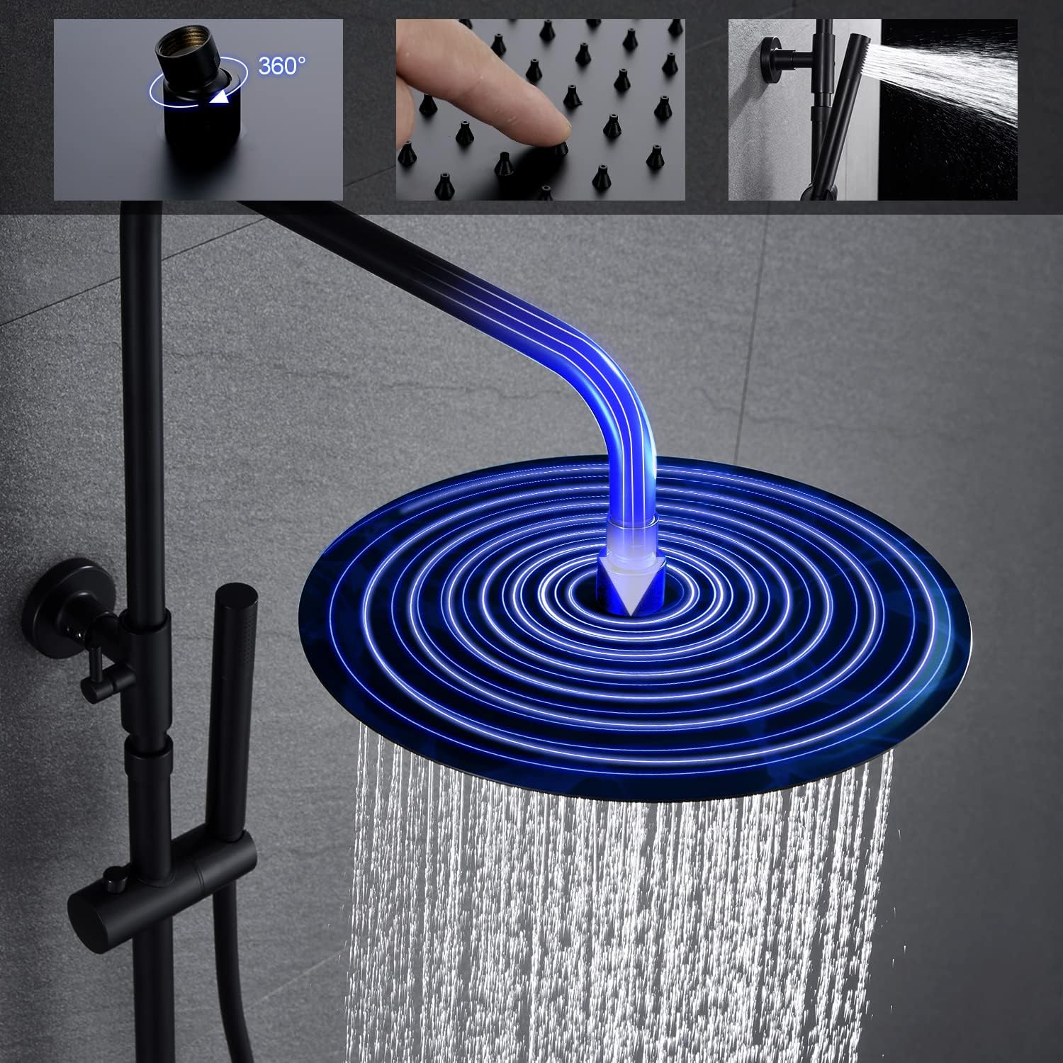 Detalle de JOHO Colonna Doccia in Acciaio INOX con Miscelatore Termostatica e Set Doccia a Pioggia da 30 cm Nero