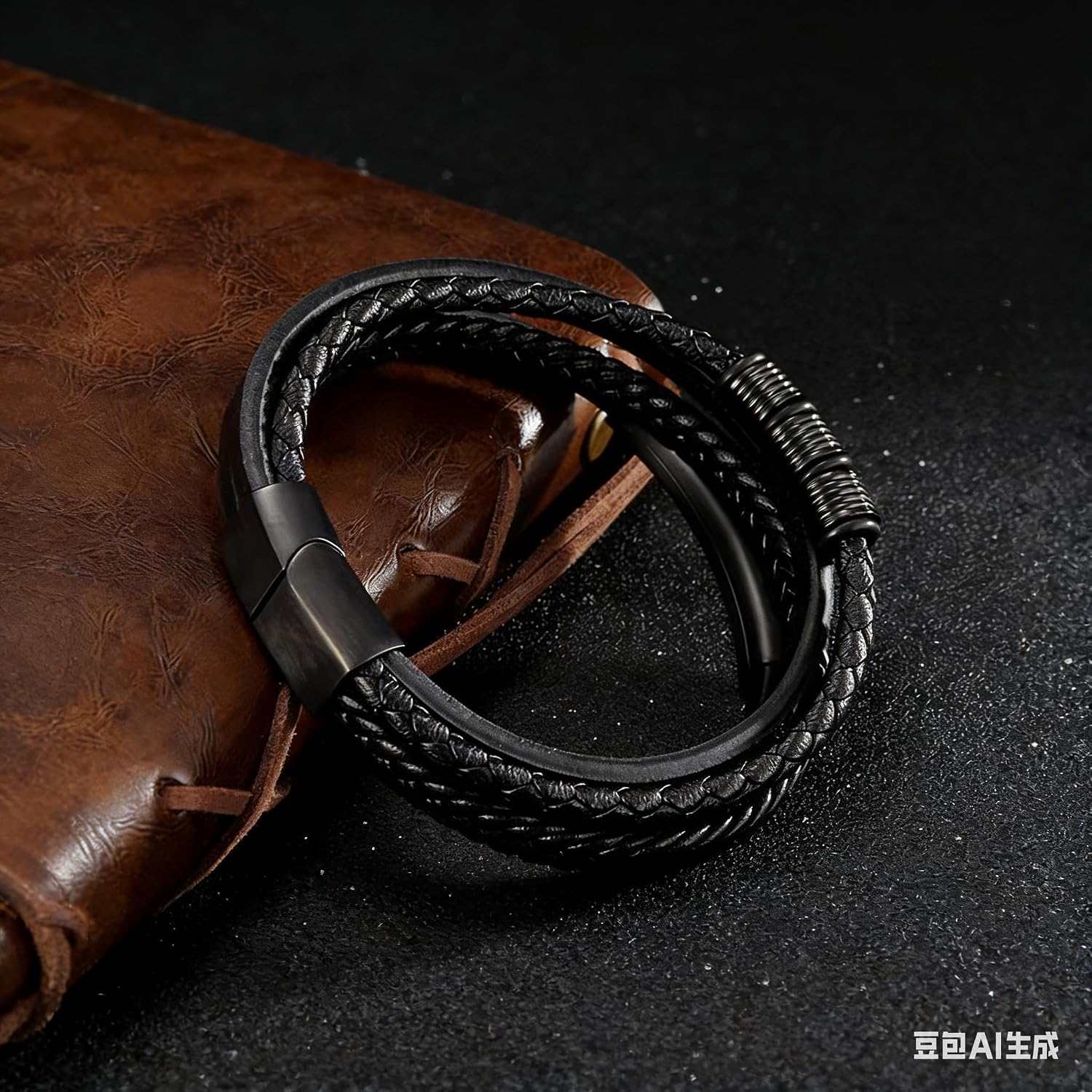 Detalle 2 de Gkmamrg Pulsera de cuero para hombre 22,5 cm