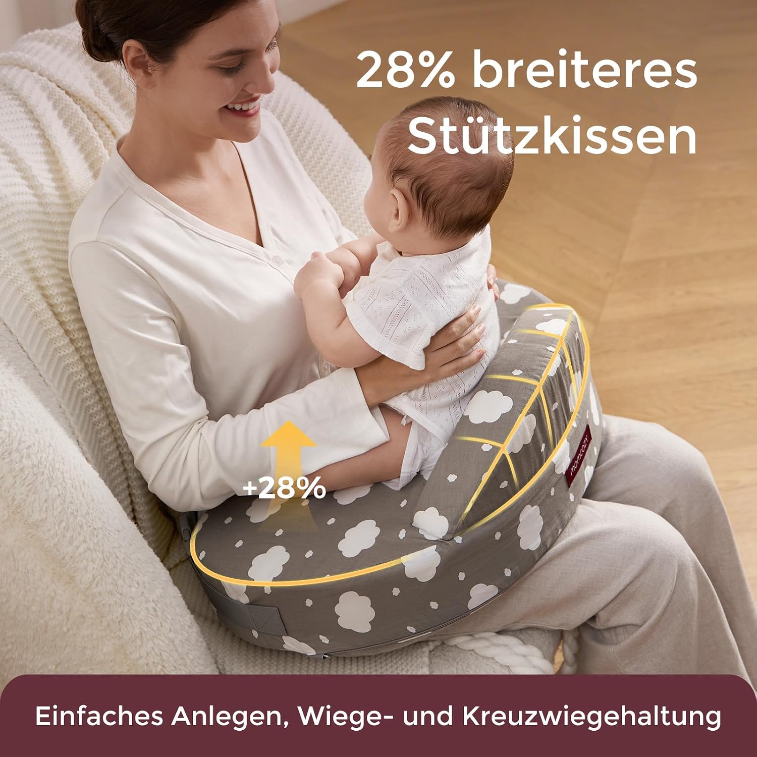 Detalle de Momcozy Stillkissen mit Sicherheitsstütze – Memory-Schaum, breite Stütze und verstellbarer Bezug