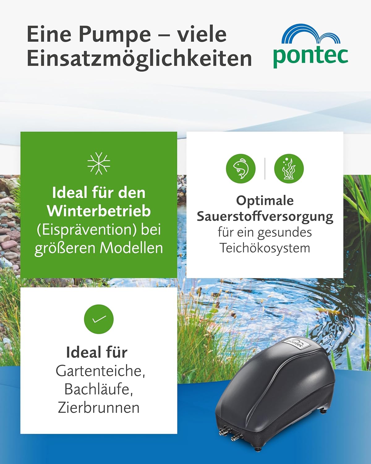 Detalle de Pontec PondoAir Set 450 – Komplettset zur Teichbelüftung, Sauerstoffversorgung, Blau