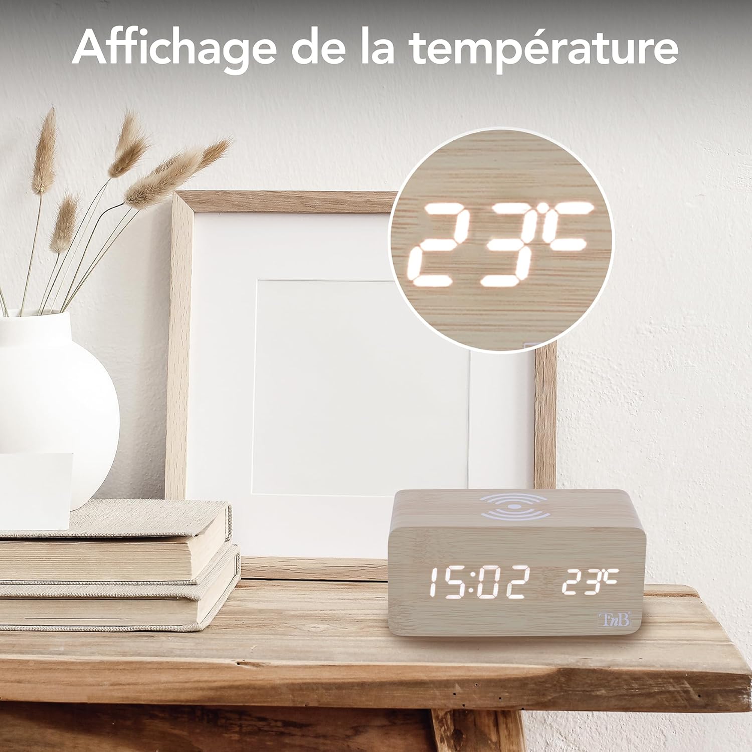 Thumbnail 5 de T'nB Réveil Dynamo avec Chargeur Induction 10W – Bois, 3 Alarmes et Luminosité Réglable