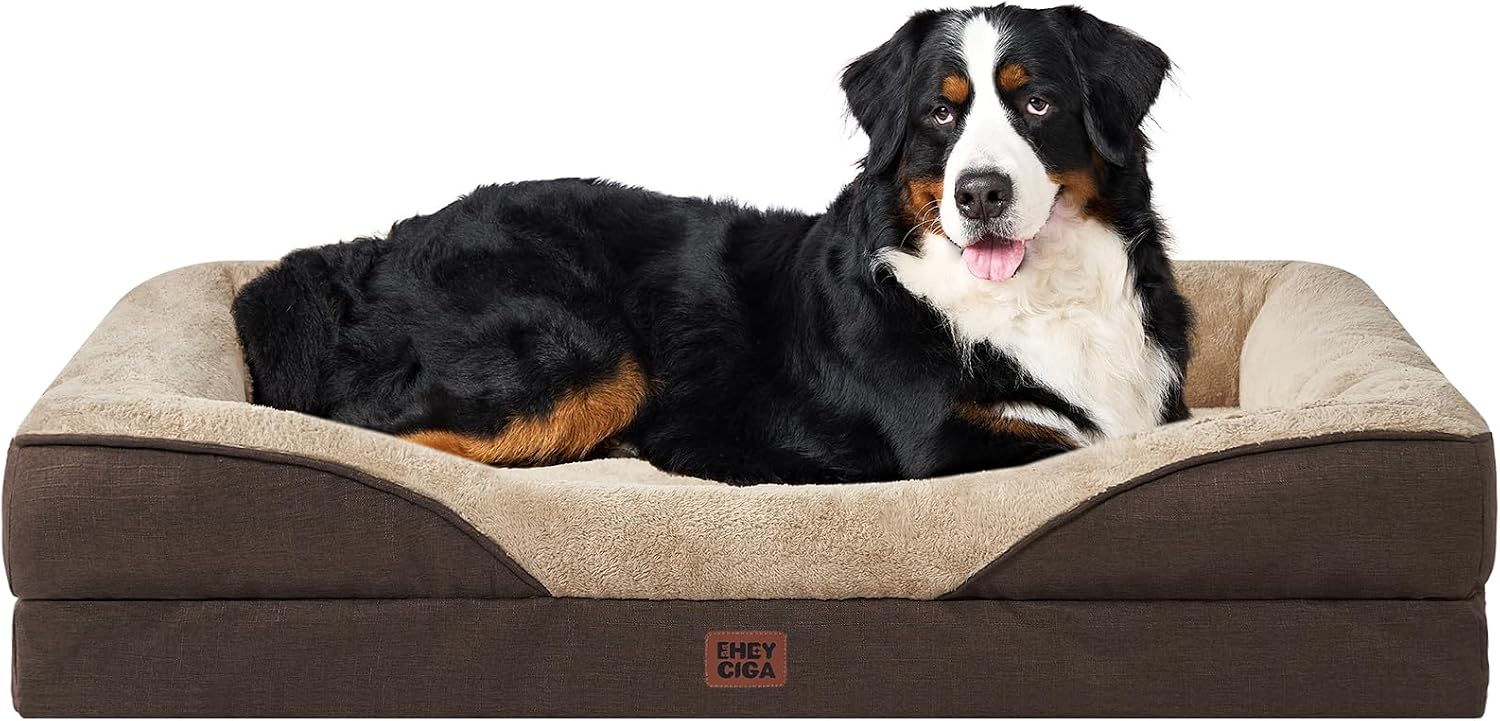 Detalle de EHEYCIGA orthopädisches Hundebett für große Hunde (122×89×18,5 cm) mit Memory-Schaum, wasserdichtem Schutz und waschbarem Bezug